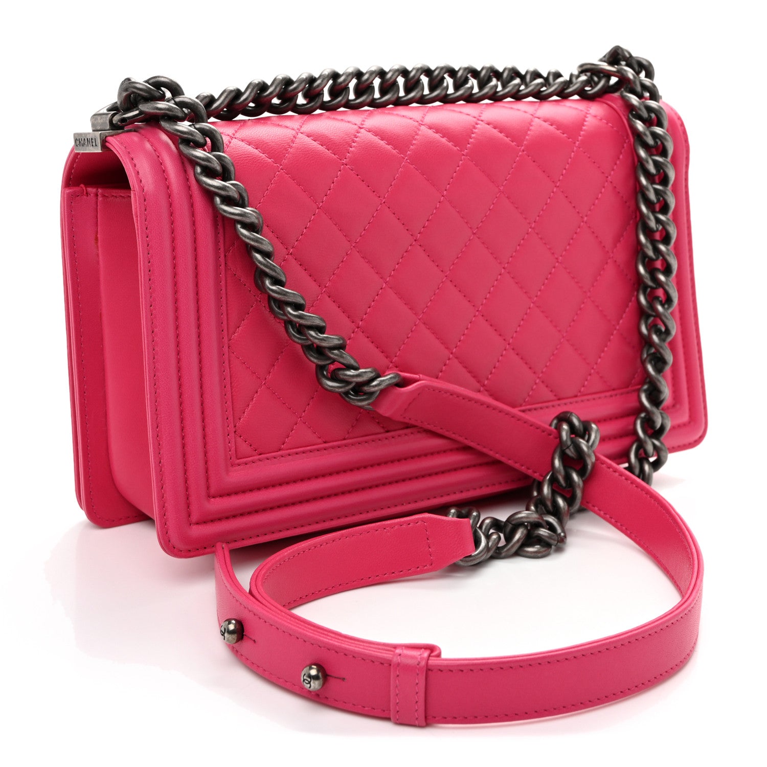 Lambskin Quilted Medium Boy Flap Dark Pink — view 3