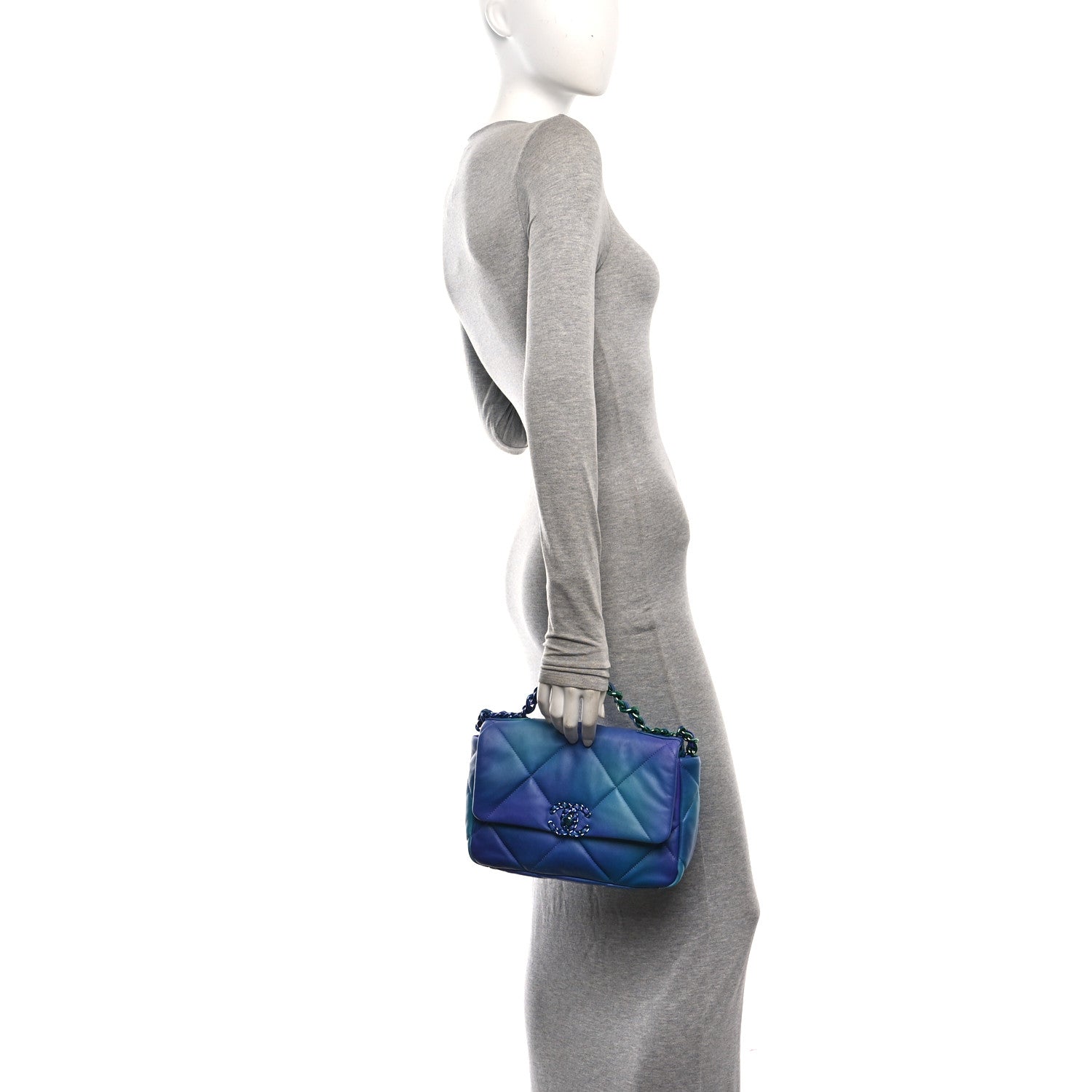 Tie Dye Calfskin Quilted Medium Chanel 19 Flap Blue Purple — view 2