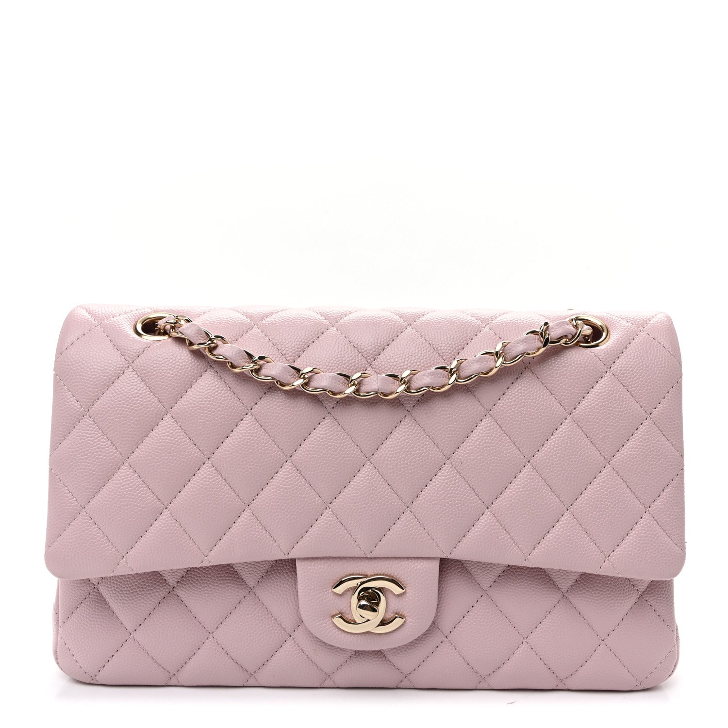 Caviar Quilted Medium Double Flap Light Pink — view 1