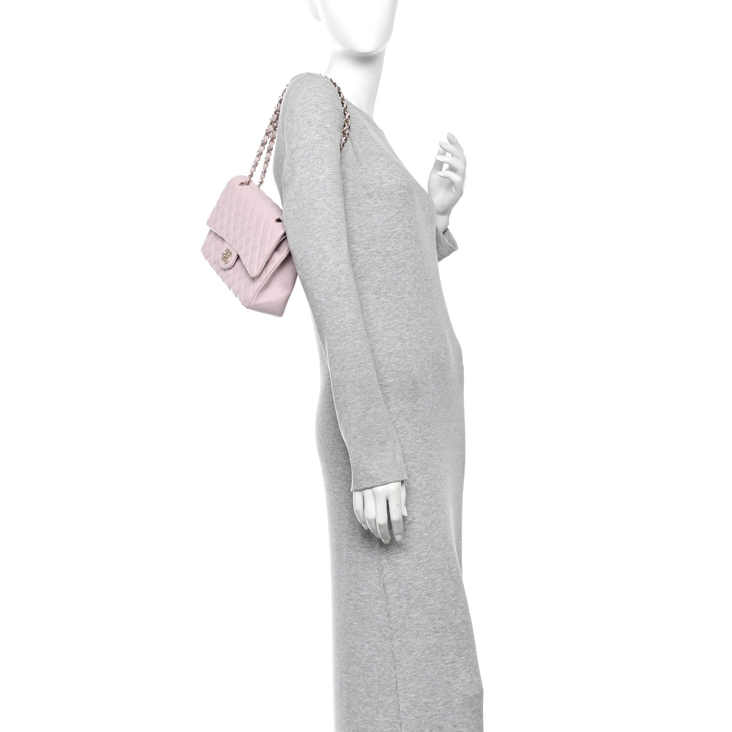 Caviar Quilted Medium Double Flap Light Pink — view 2