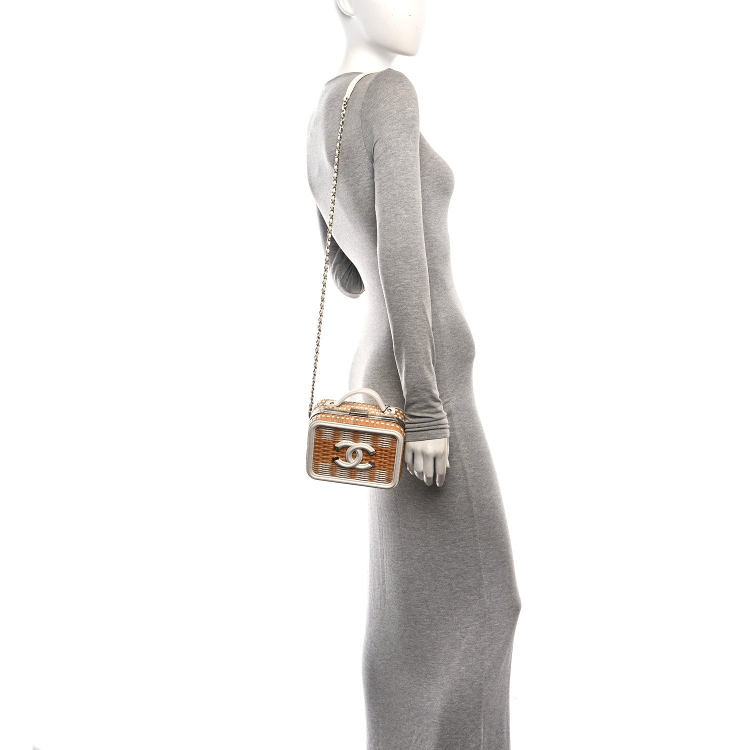 Raffia Calfskin Small CC Filigree Vanity Case White — view 2