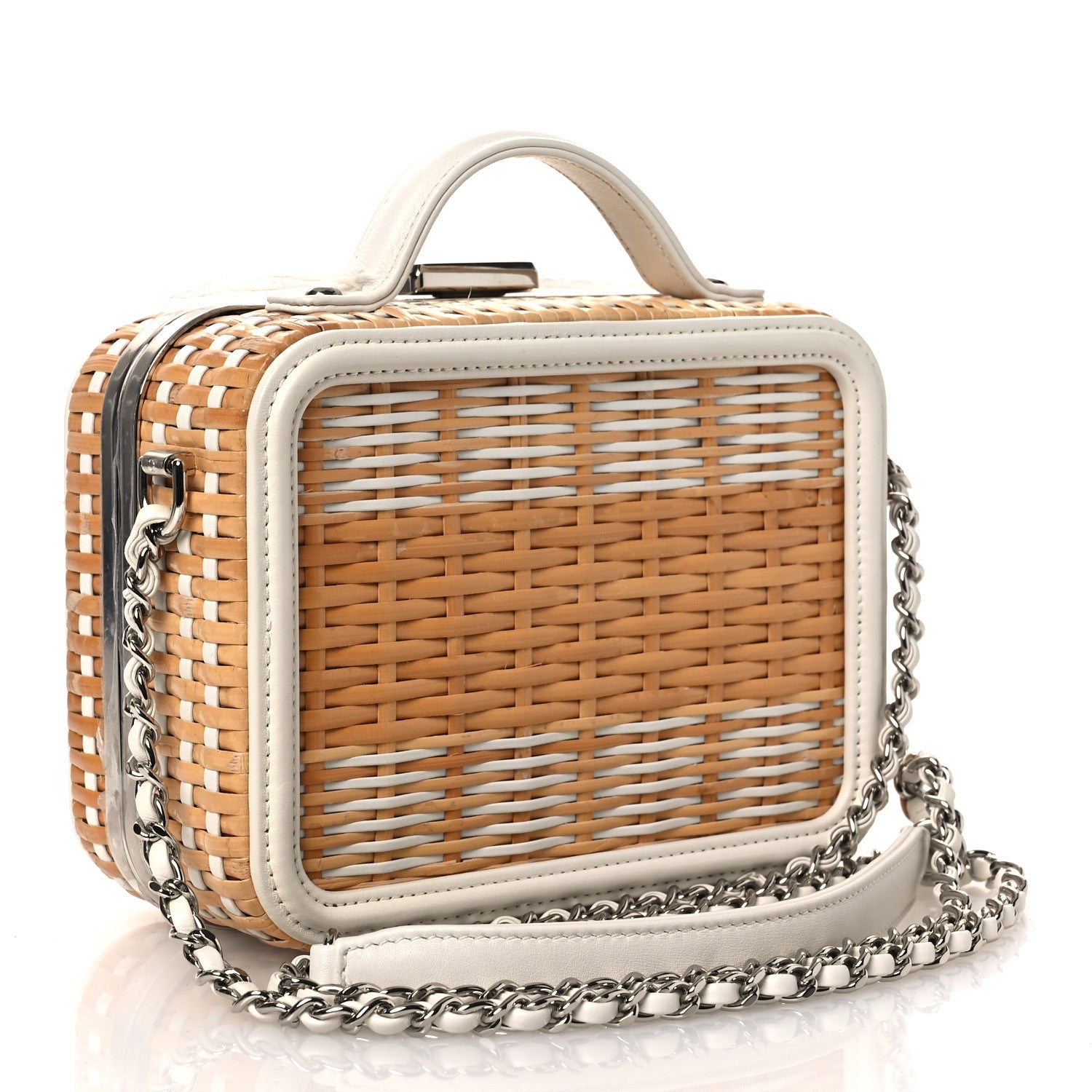 Raffia Calfskin Small CC Filigree Vanity Case White — view 3