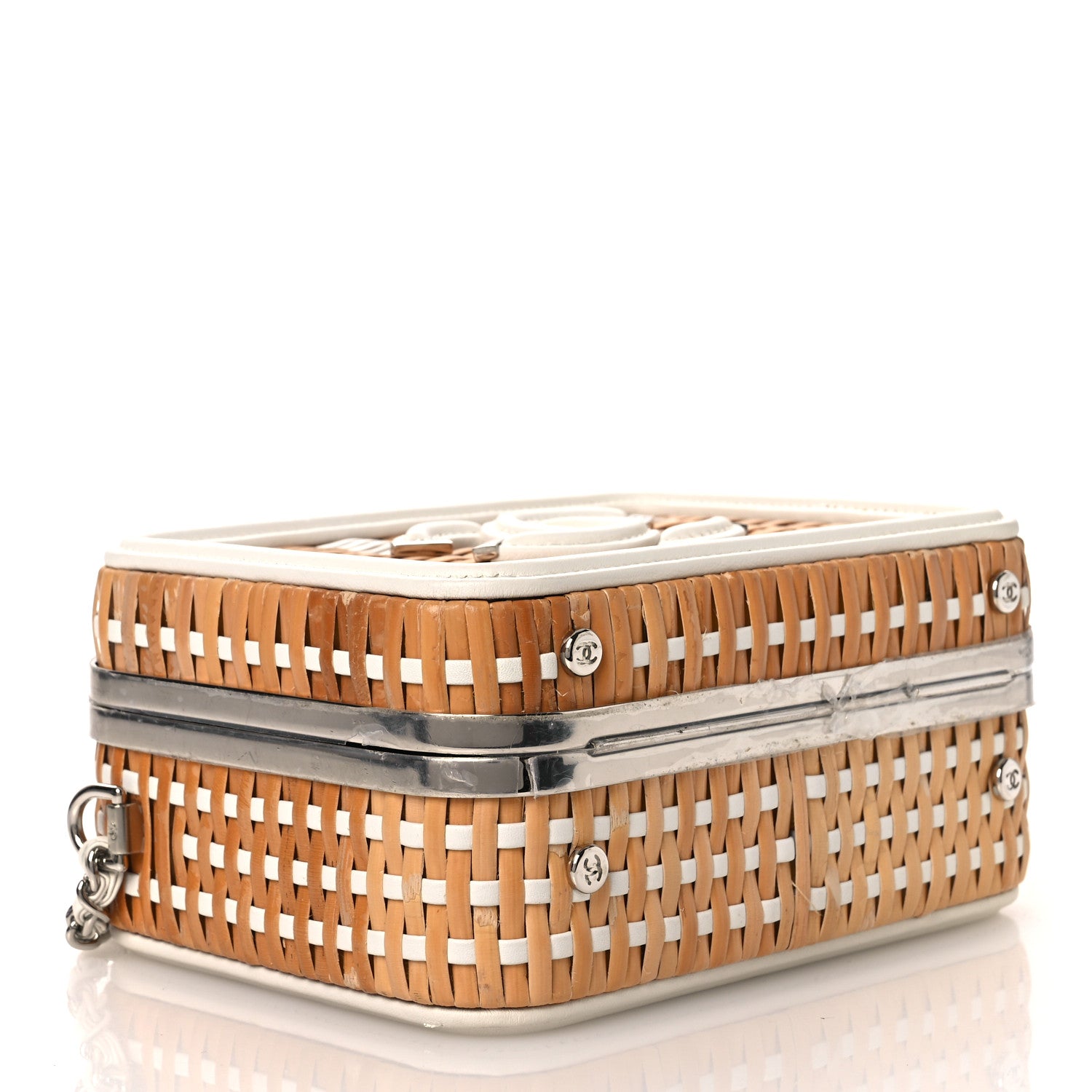 Raffia Calfskin Small CC Filigree Vanity Case White — view 4