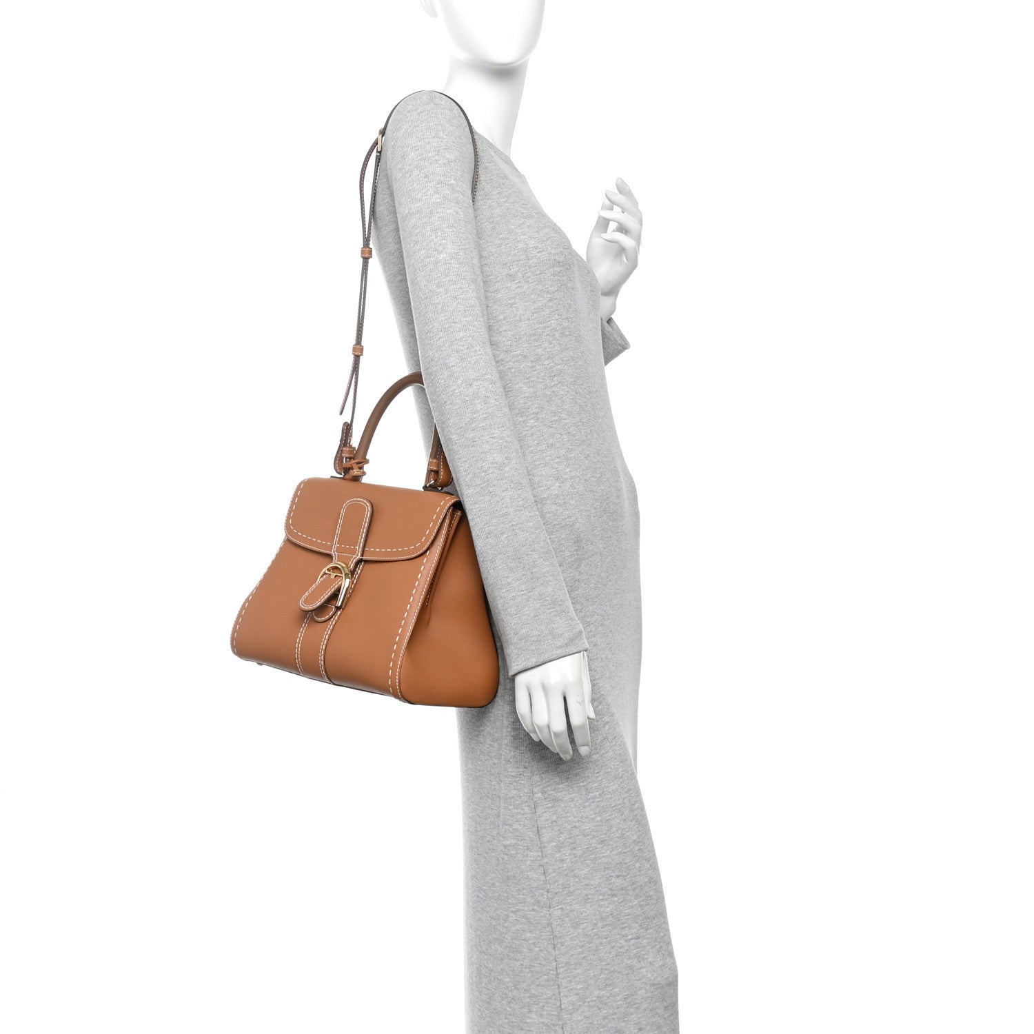 Grained Calfskin Rodeo Surpique MM Brillant Satchel Vegetal Ivory — view 2