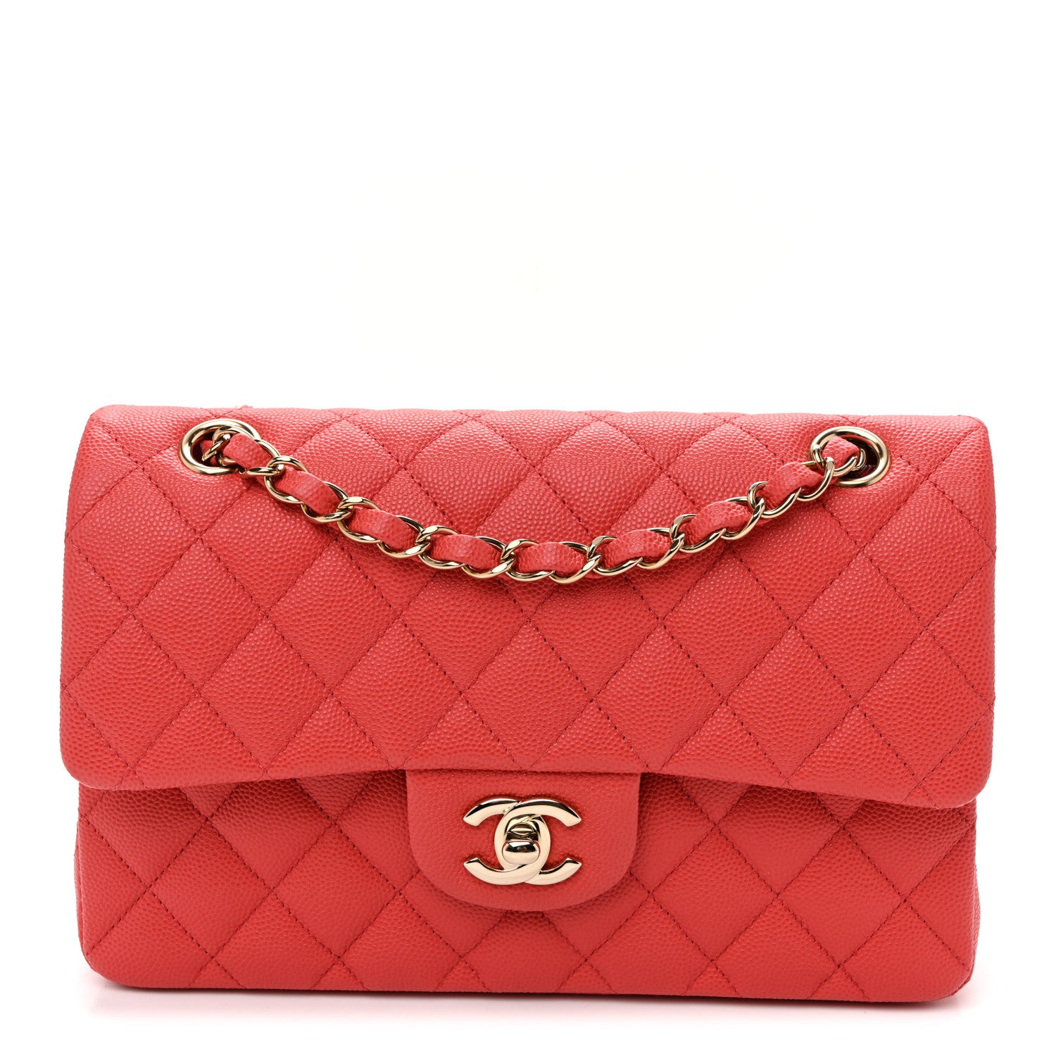 Caviar Quilted Small Double Flap Red Red
