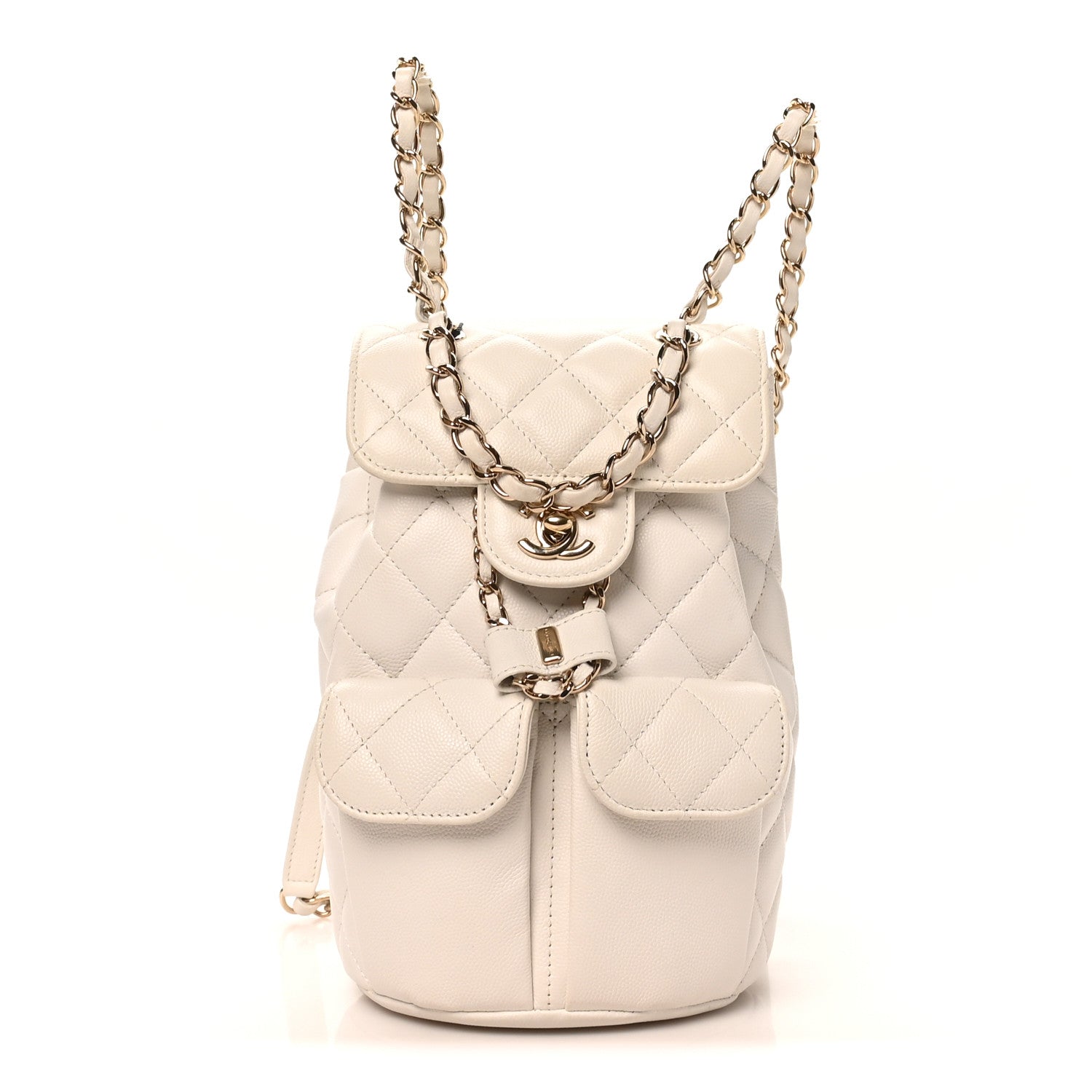 Caviar Quilted Pockets Backpack White
