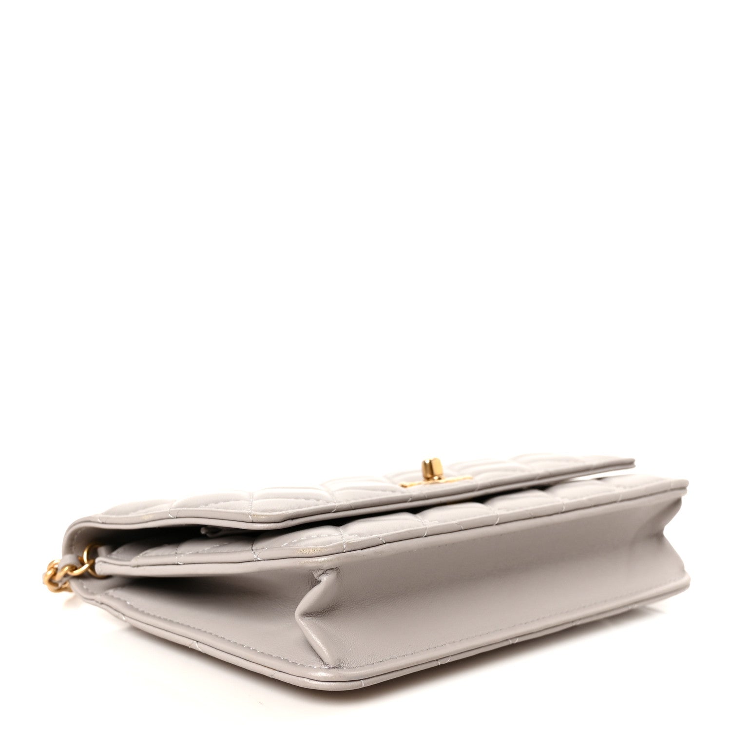 Lambskin Quilted CC Pearl Crush Wallet on Chain WOC Grey — view 4