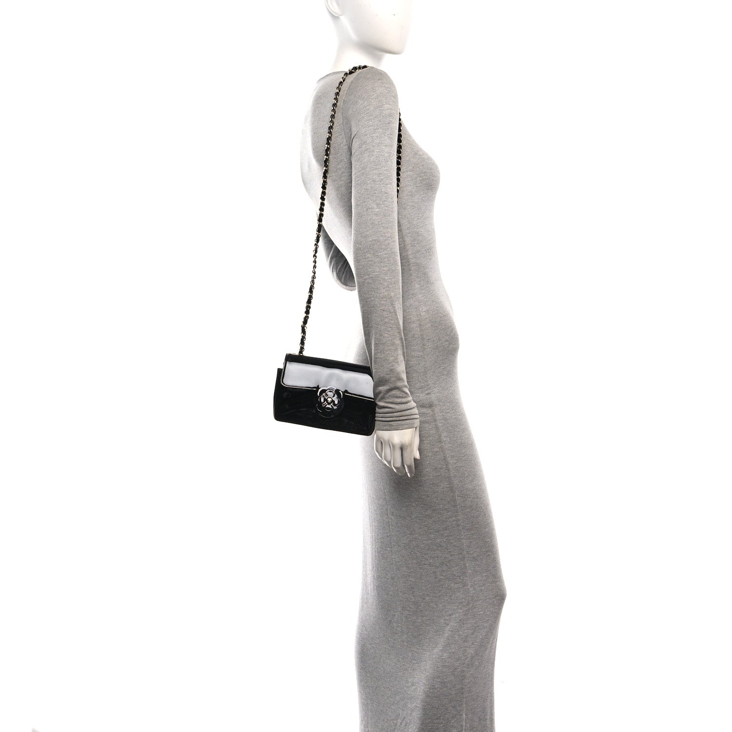 Patent Calfskin Small Camellia Flap Black — view 2