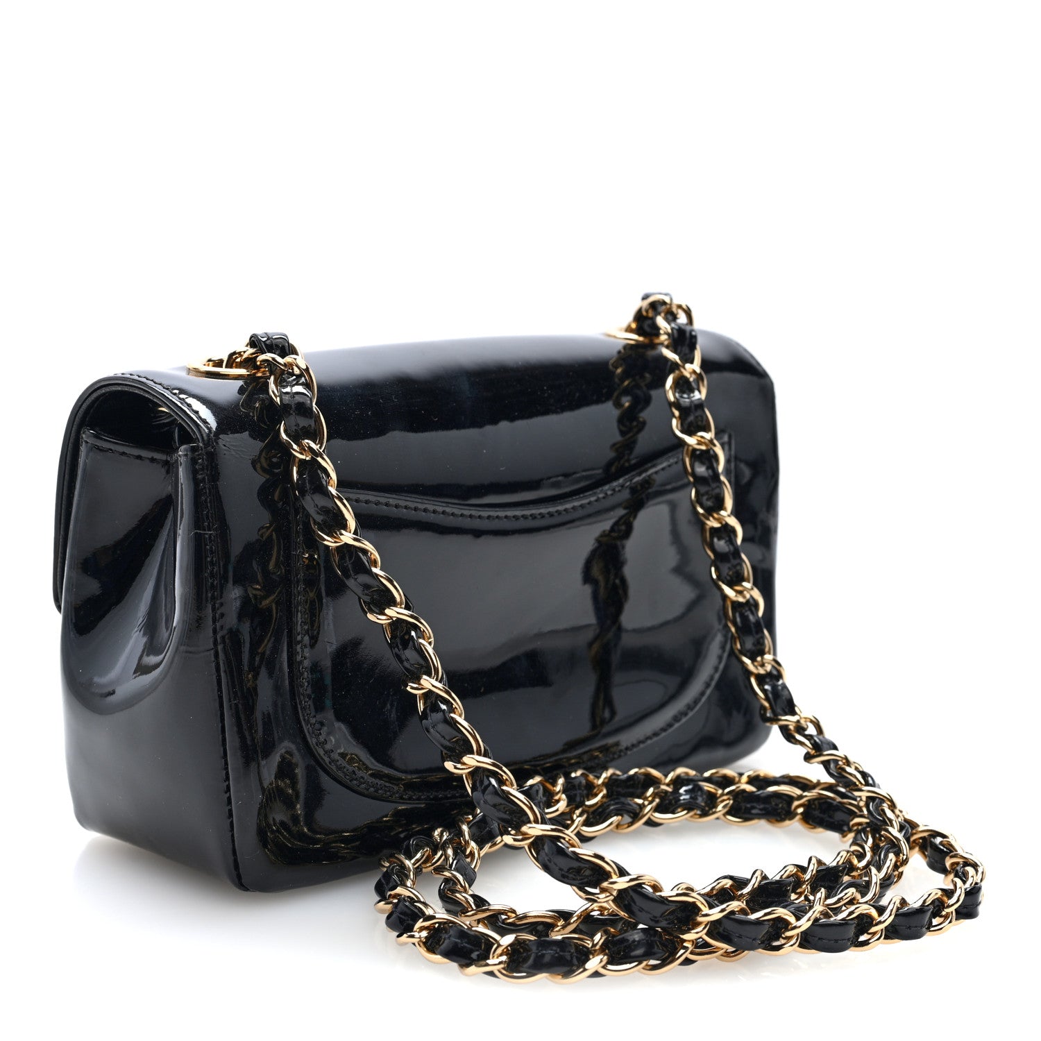 Patent Calfskin Small Camellia Flap Black — view 3