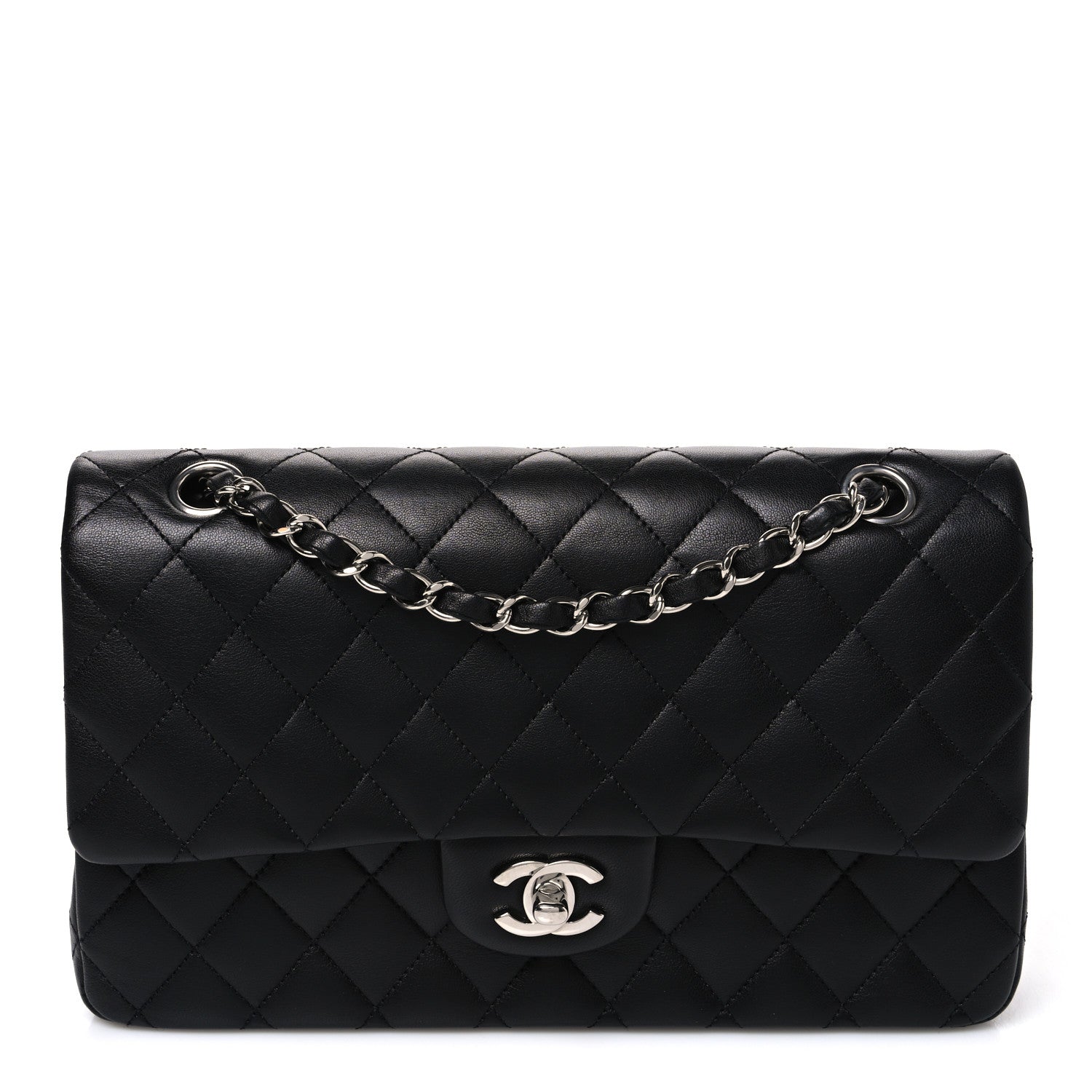 Lambskin Quilted Medium Double Flap Black