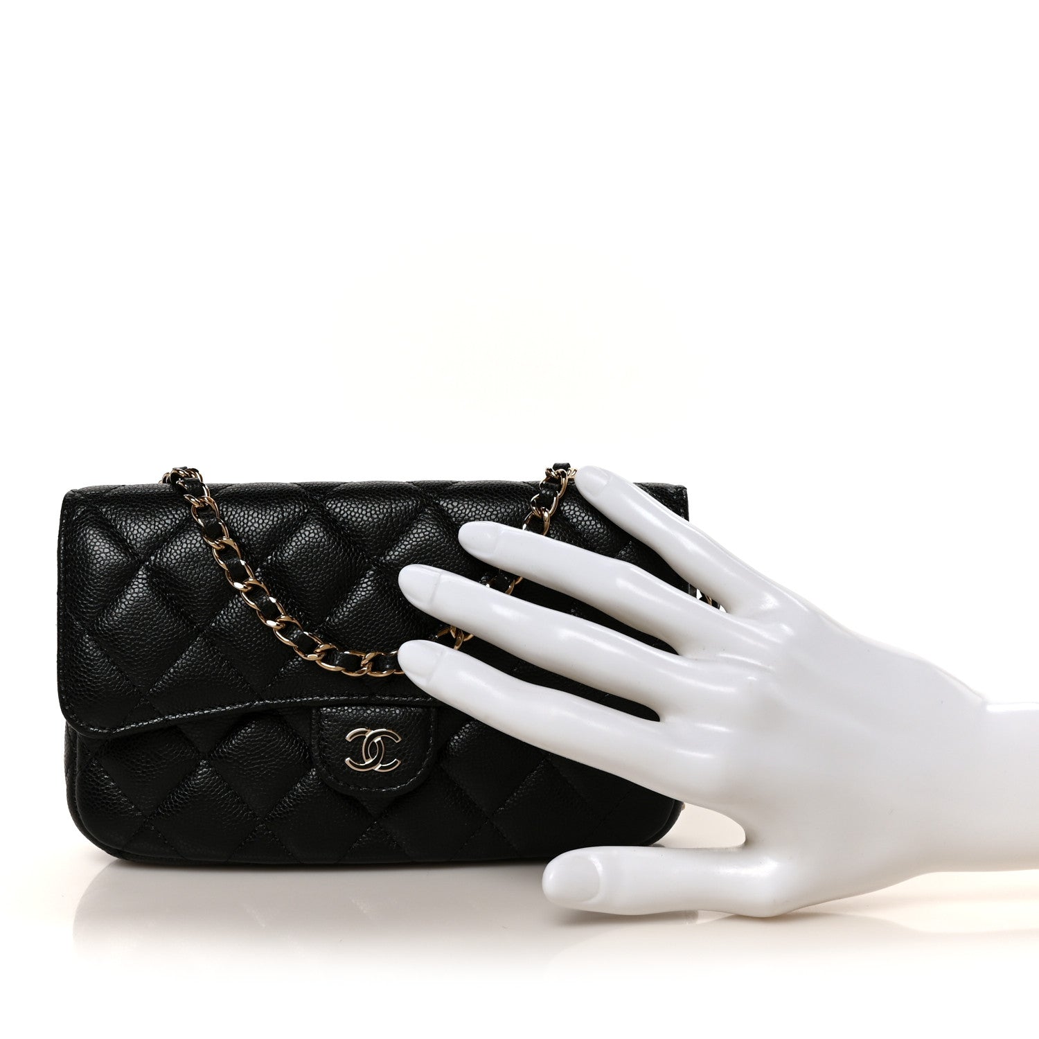 Caviar Quilted Flap Phone Holder With Chain Black Black — view 3