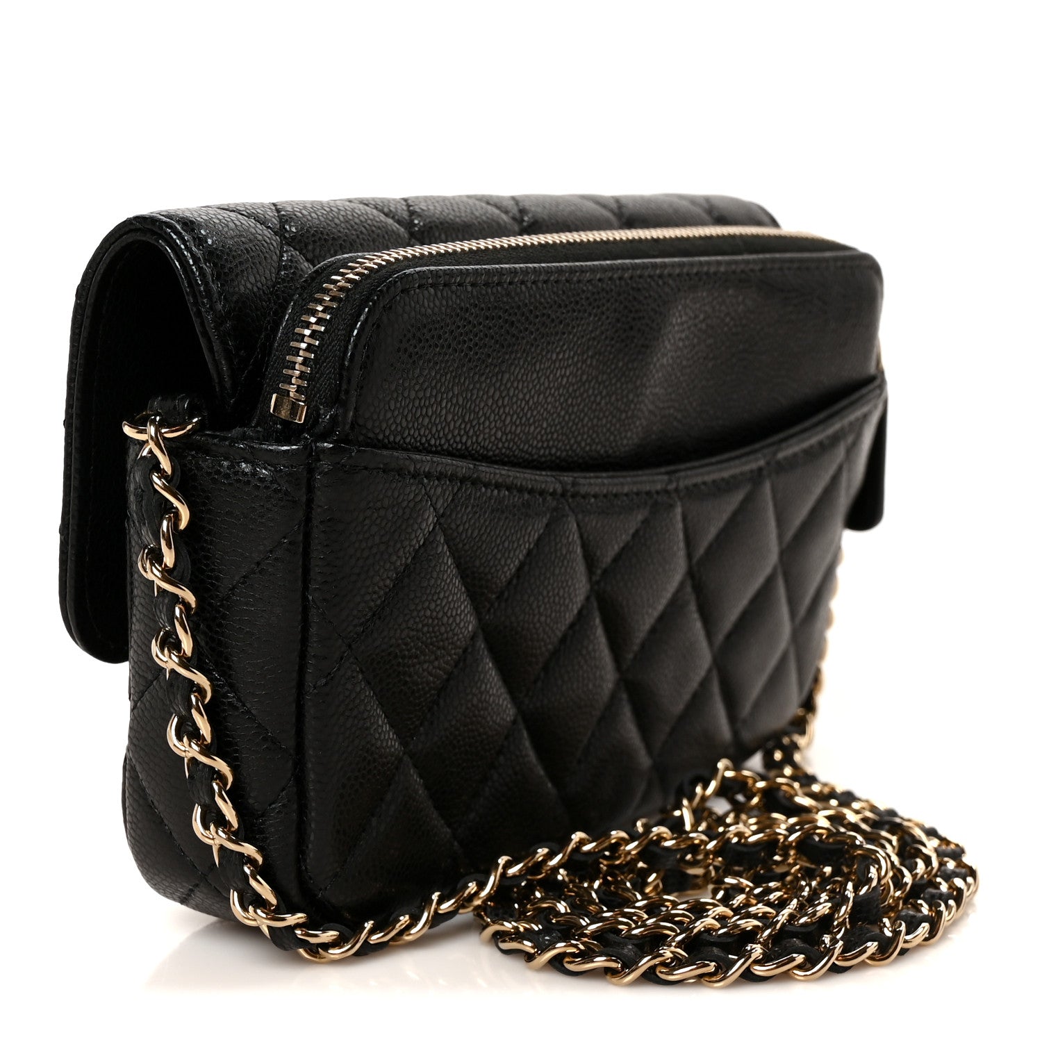 Caviar Quilted Flap Phone Holder With Chain Black Black — view 4