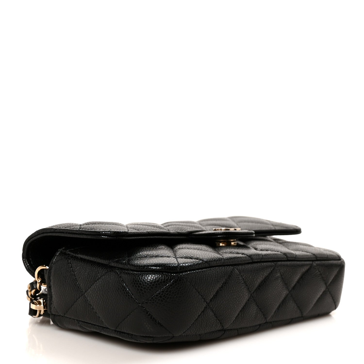 Caviar Quilted Flap Phone Holder With Chain Black Black — view 5