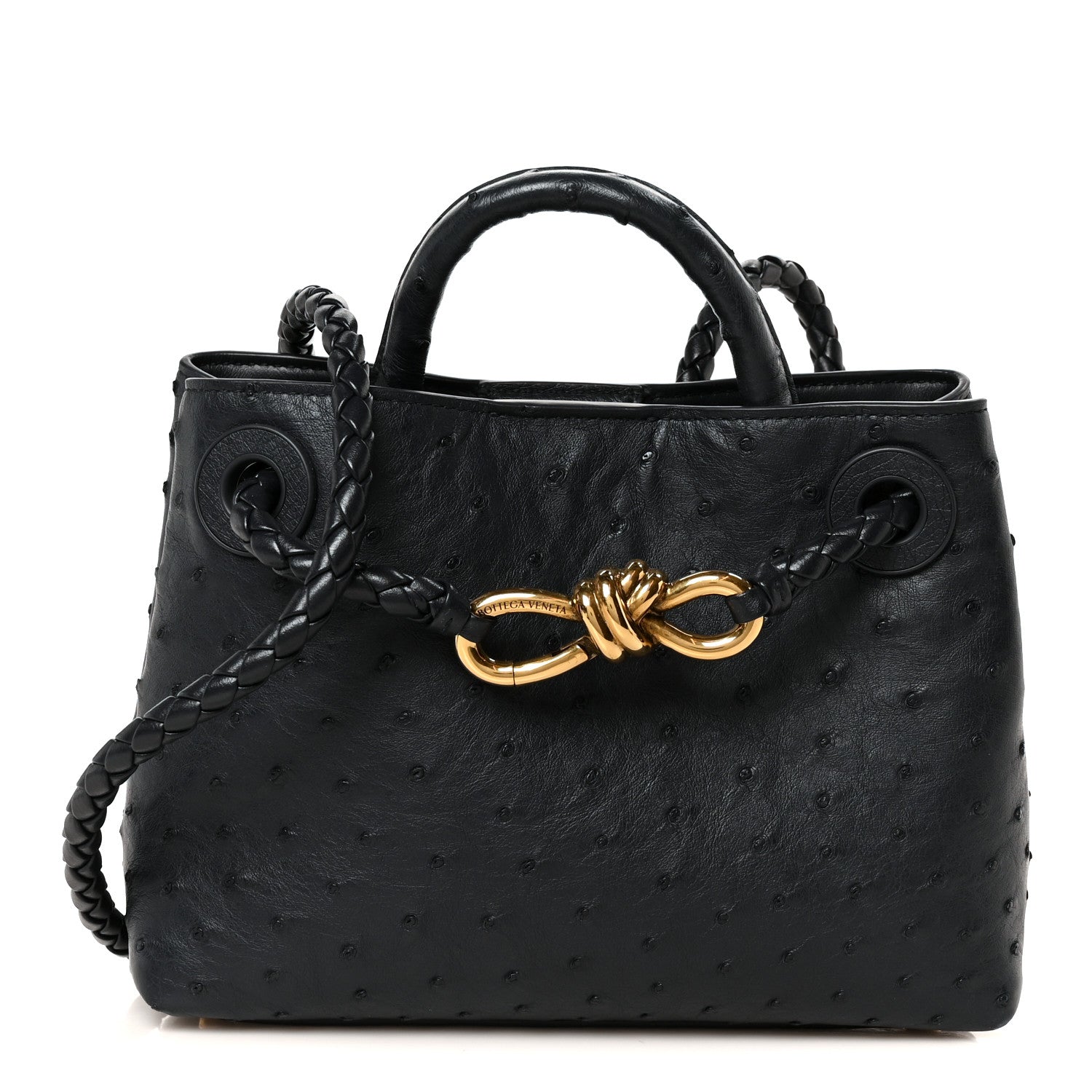 Ostrich Mini Andiamo Shoulder Bag Dark Blue