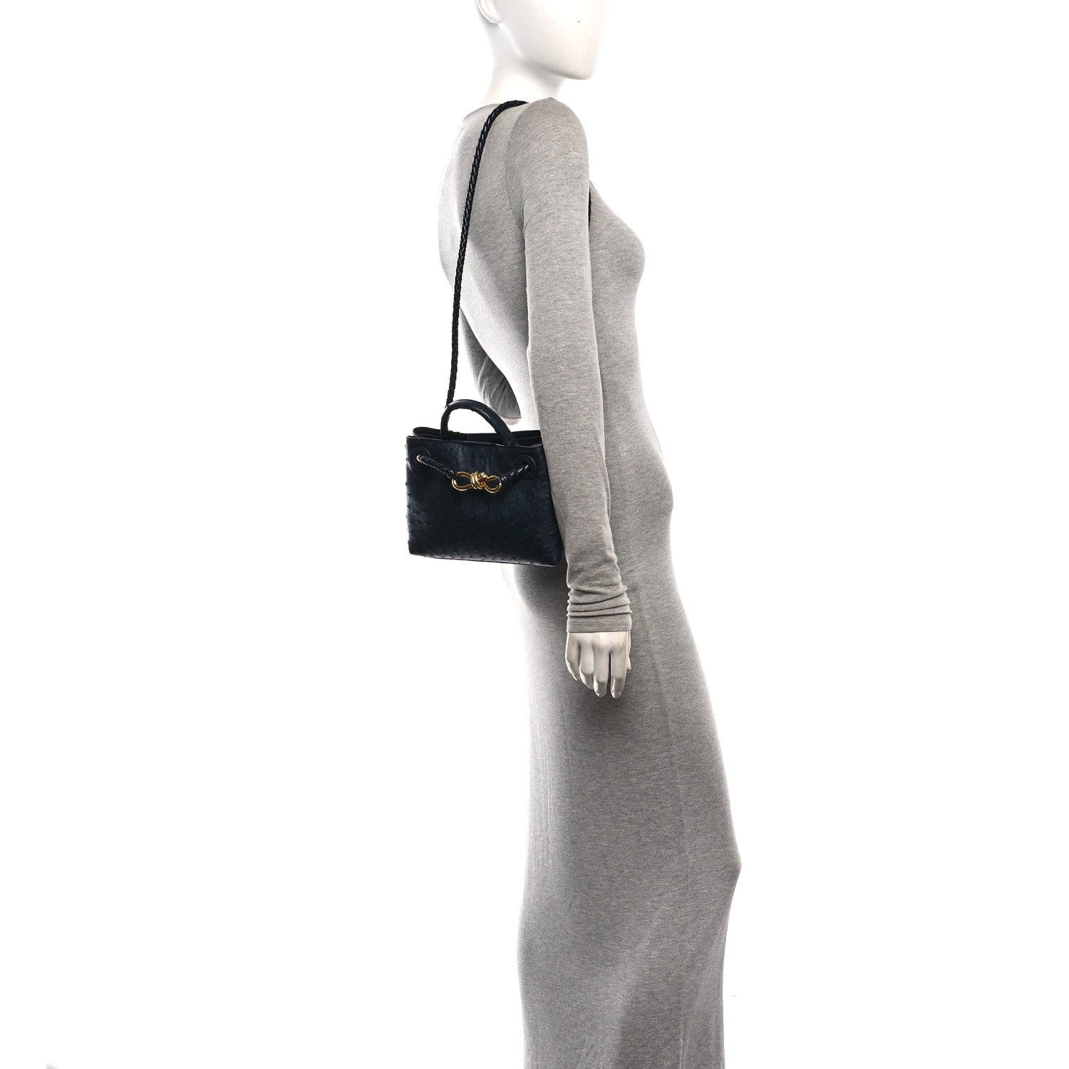 Ostrich Mini Andiamo Shoulder Bag Dark Blue — view 2