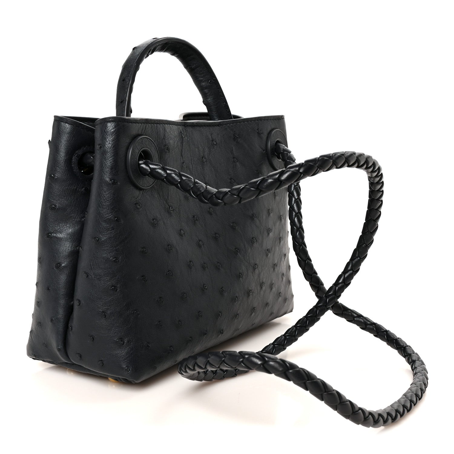 Ostrich Mini Andiamo Shoulder Bag Dark Blue — view 3
