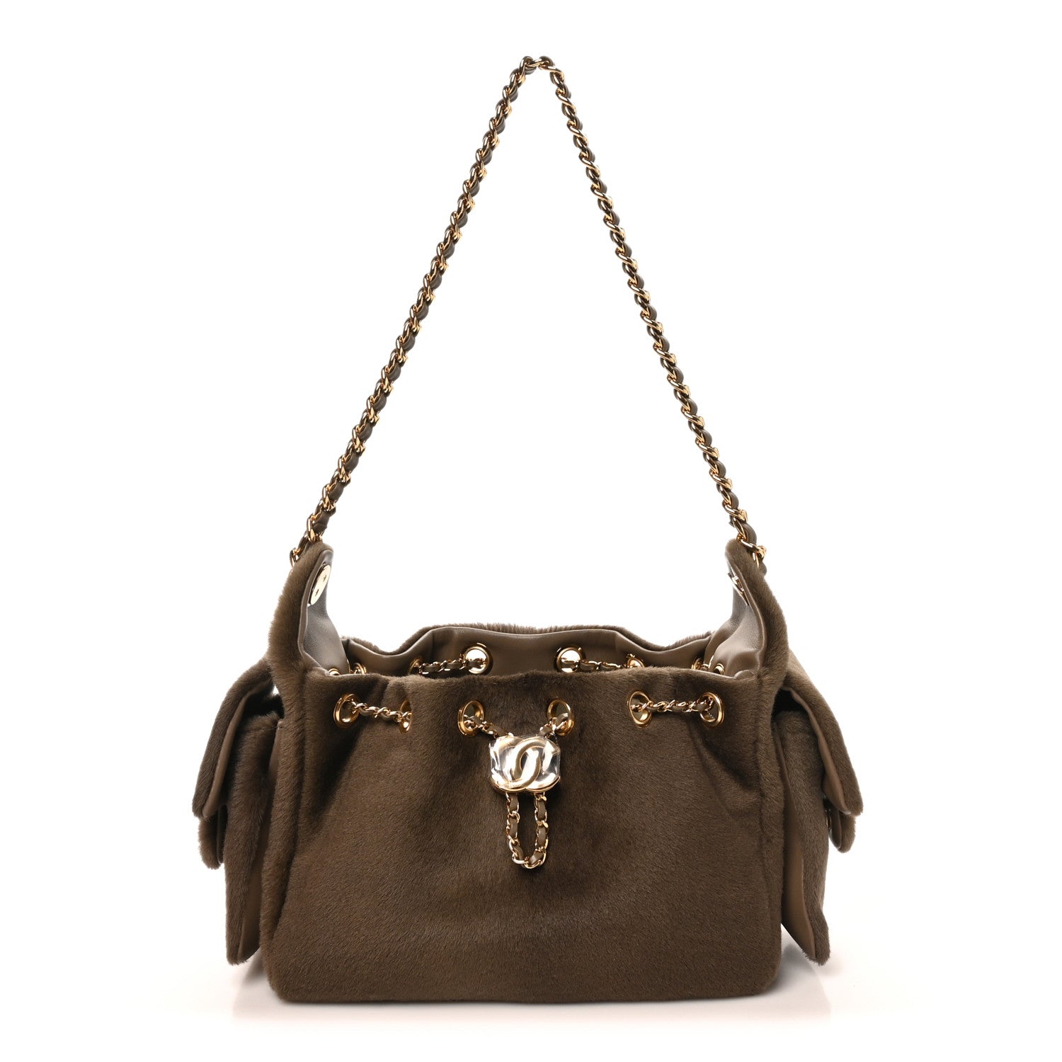 Pony Hair Mini Chanel 25 Handbag Dark Khaki