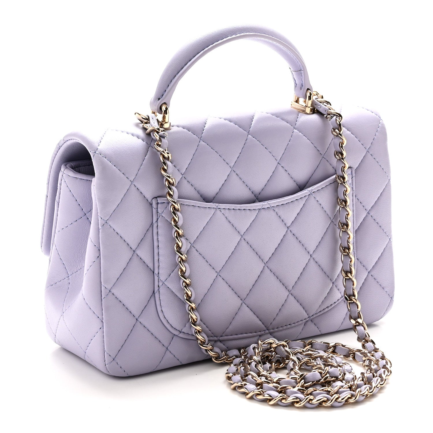 Lambskin Quilted Mini Top Handle Rectangular Flap Light Purple — view 3