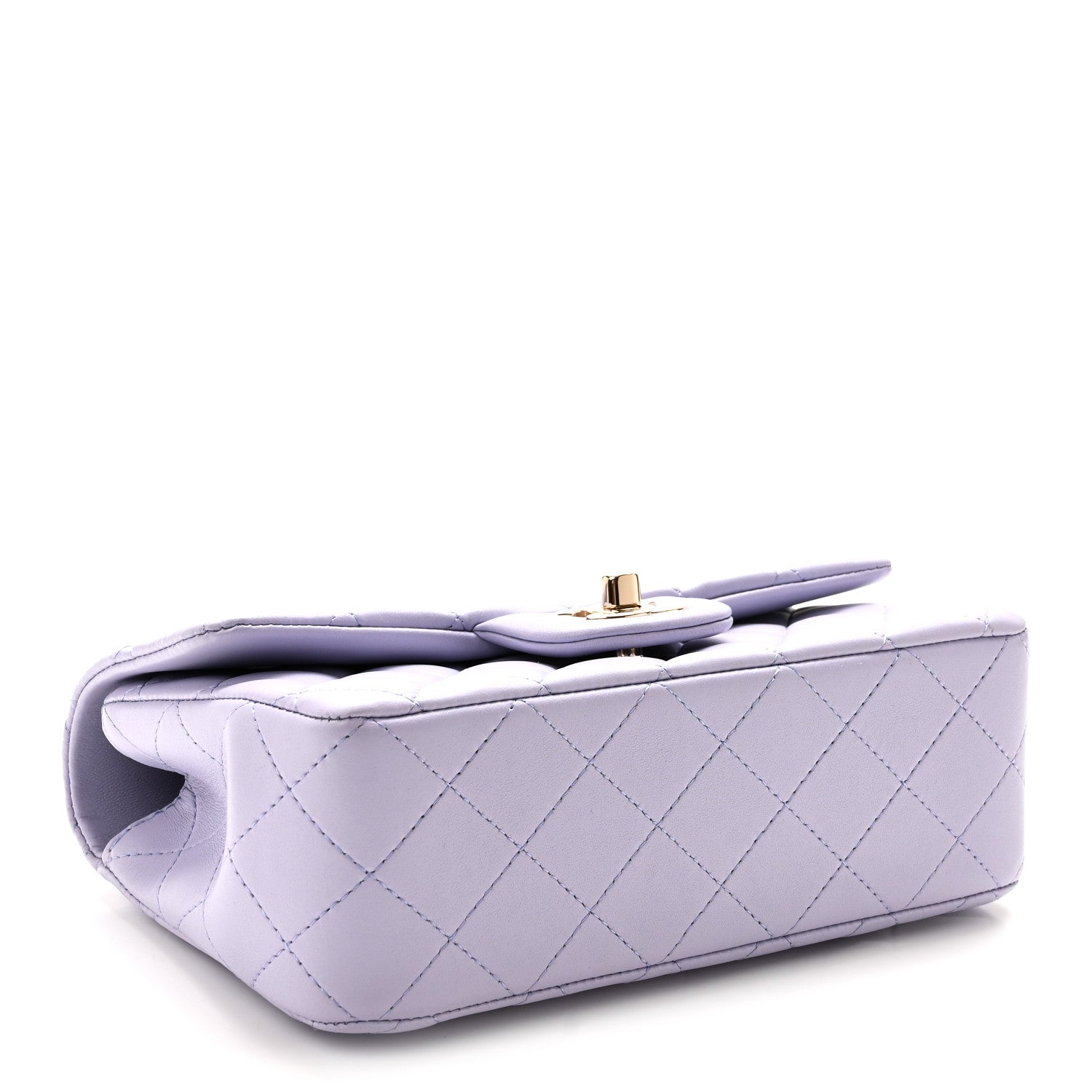 Lambskin Quilted Mini Top Handle Rectangular Flap Light Purple — view 4
