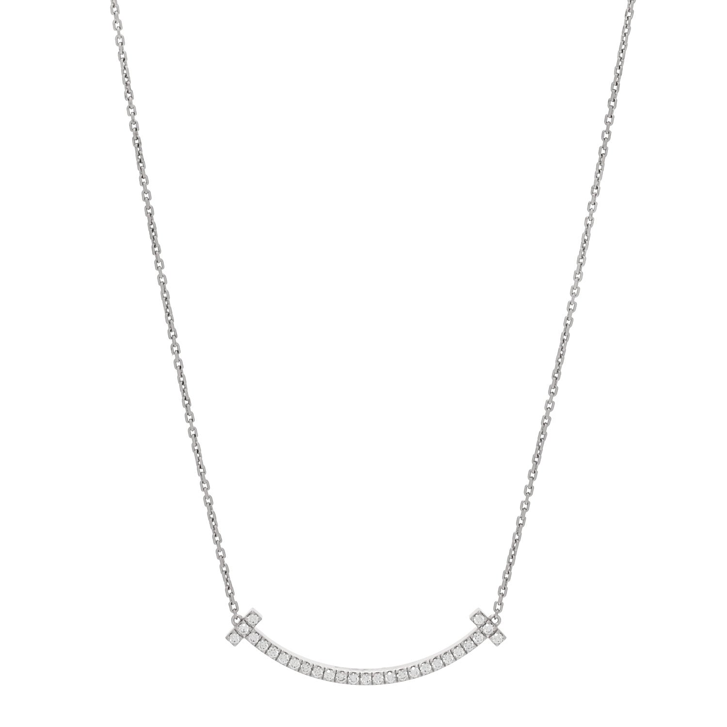 18K White Gold Diamond Medium Smile Pendant Necklace