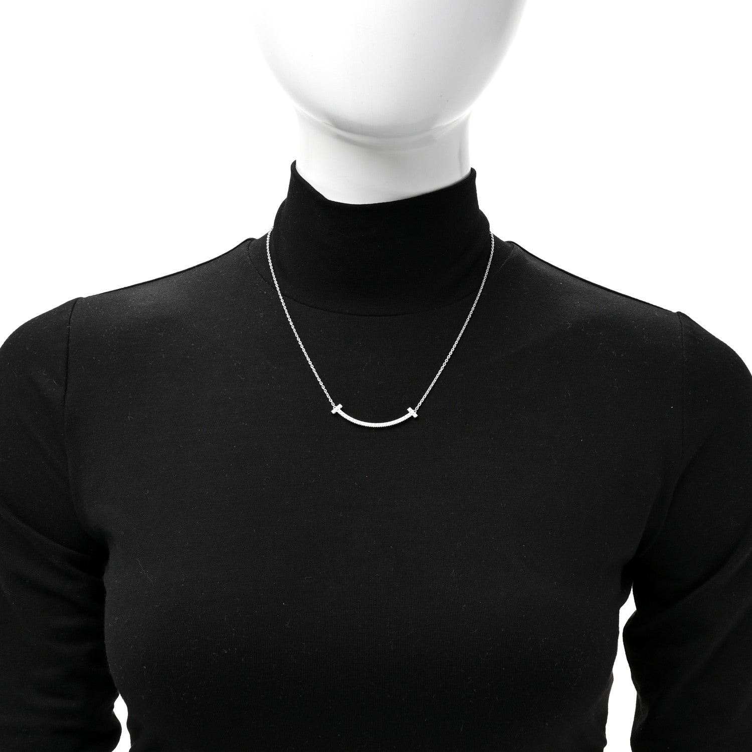 18K White Gold Diamond Medium Smile Pendant Necklace — view 2