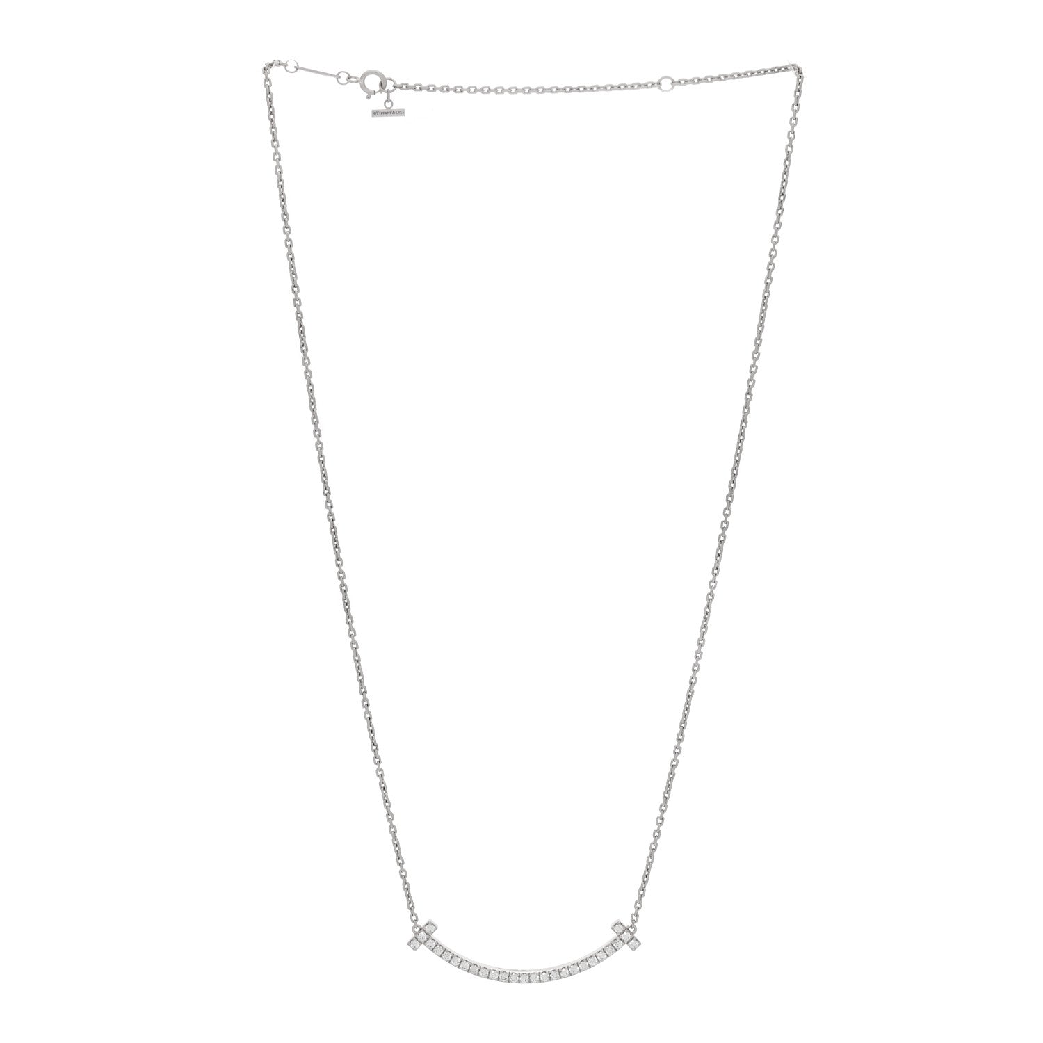 18K White Gold Diamond Medium Smile Pendant Necklace — view 3