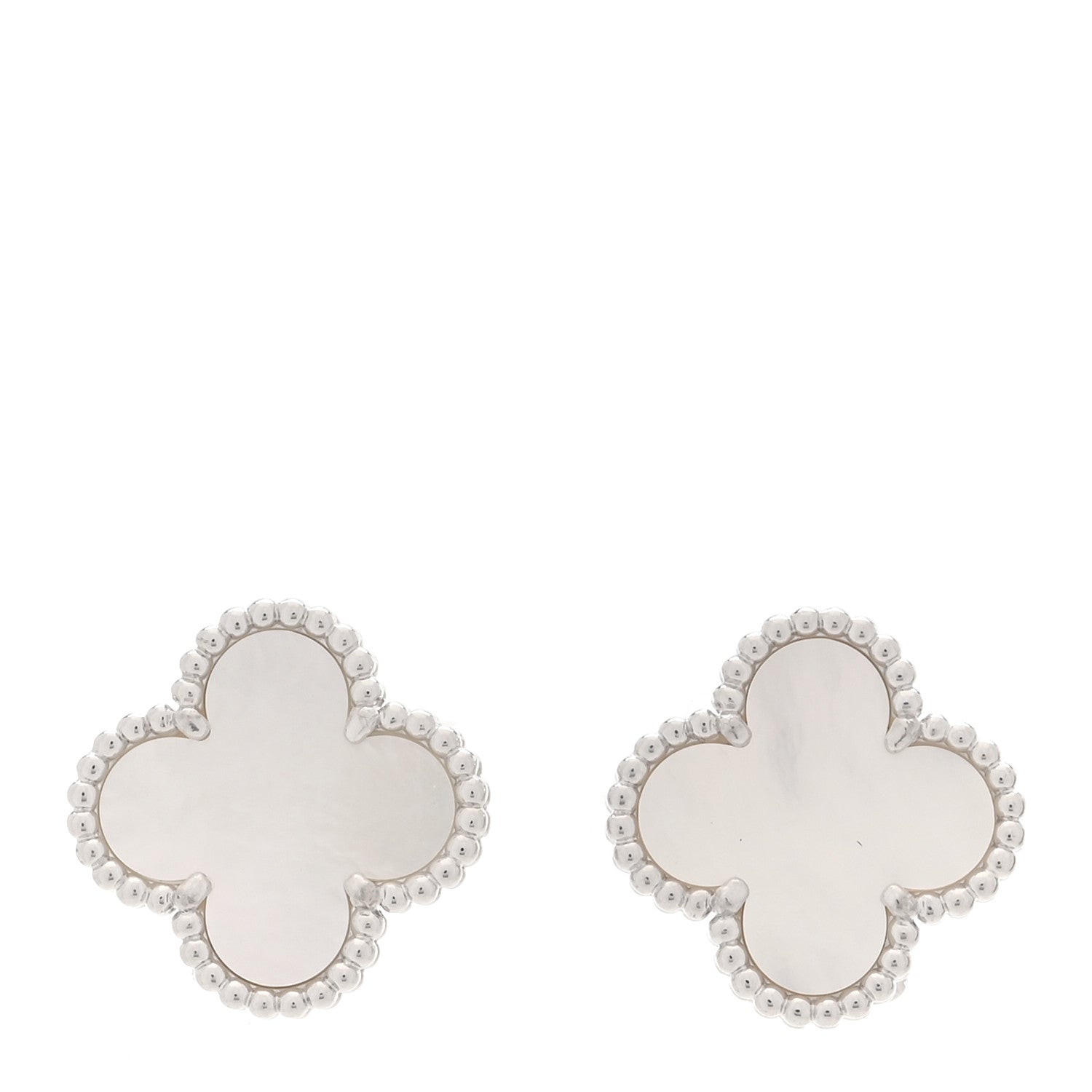 18K White Gold Mother of Pearl Vintage Alhambra Earrings