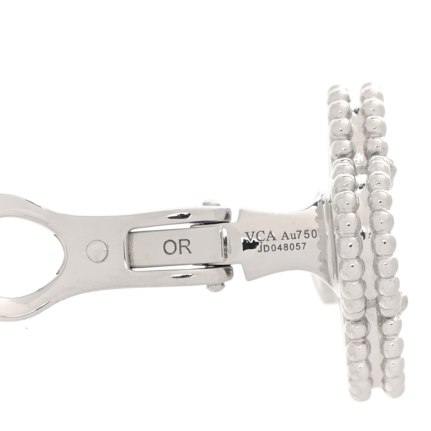 18K White Gold Mother of Pearl Vintage Alhambra Earrings — view 4
