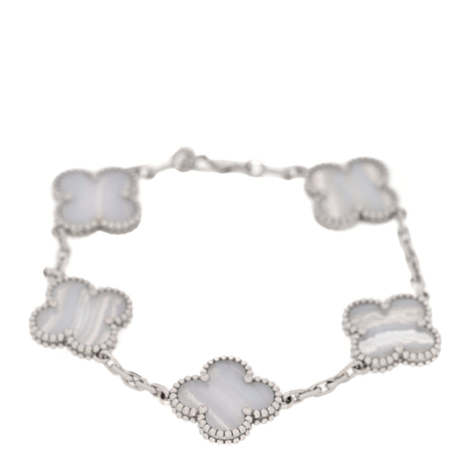18K White Gold Chalcedony 5 Motifs Vintage Alhambra Bracelet