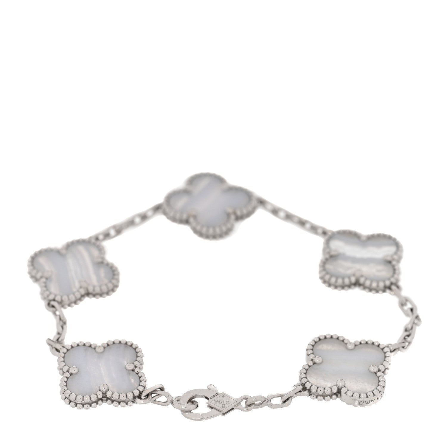 18K White Gold Chalcedony 5 Motifs Vintage Alhambra Bracelet — view 2