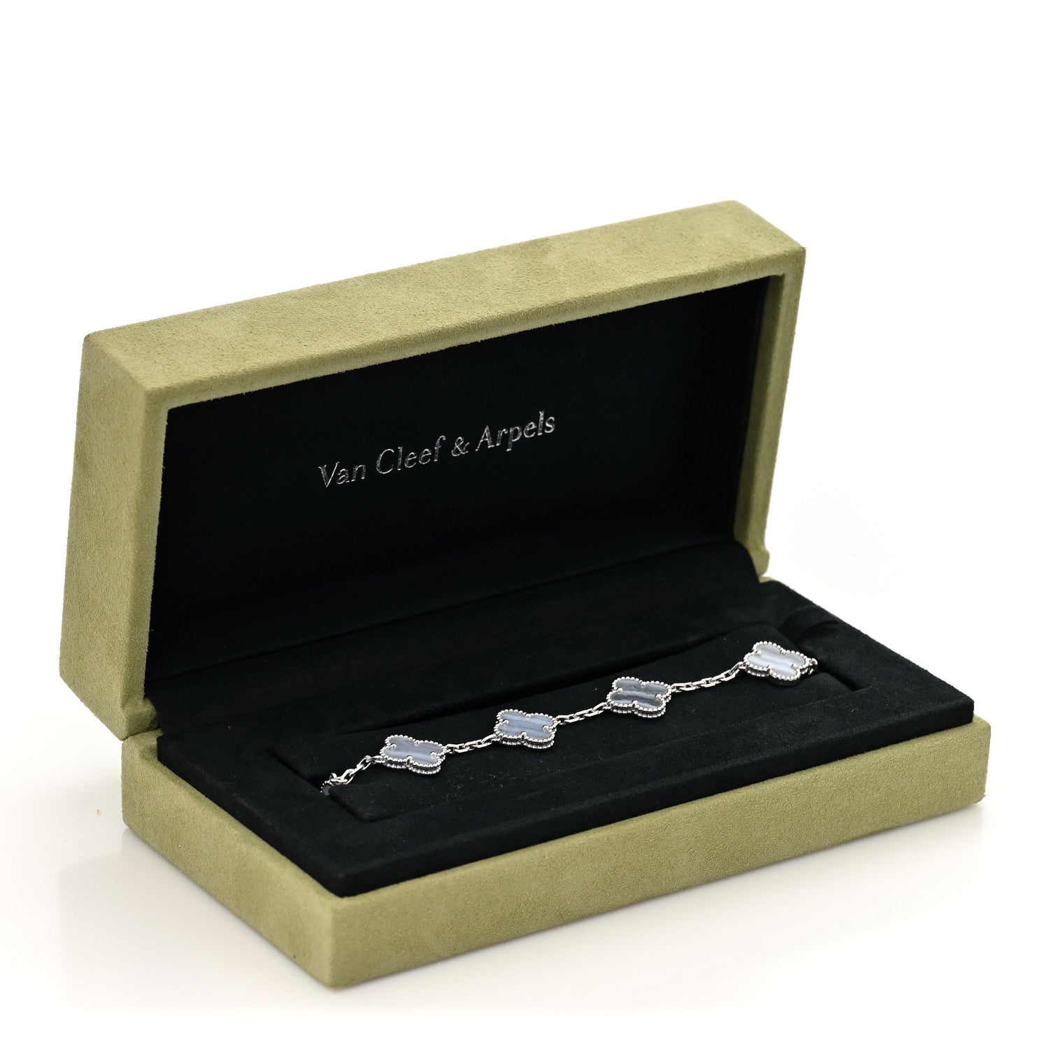 18K White Gold Chalcedony 5 Motifs Vintage Alhambra Bracelet — view 5