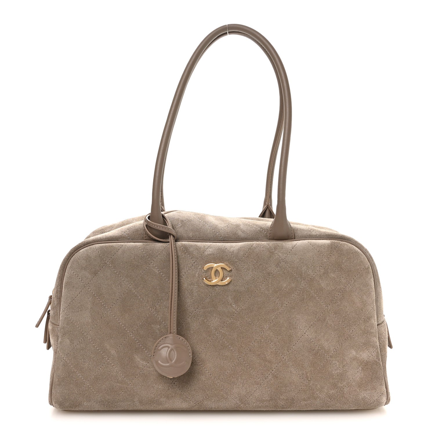 Suede Calfskin Large Perfect Bowling Bag Dark Beige