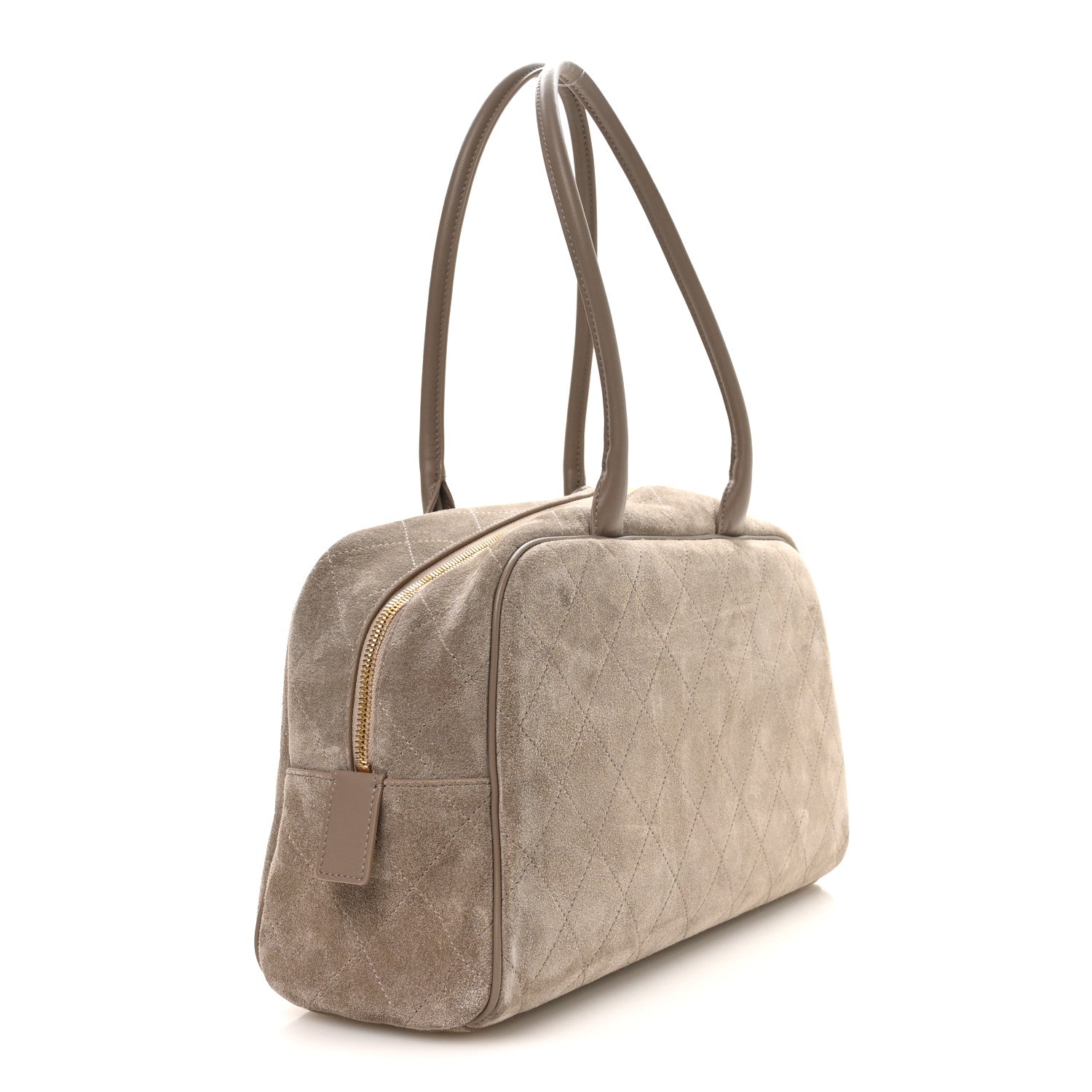 Suede Calfskin Large Perfect Bowling Bag Dark Beige — view 3