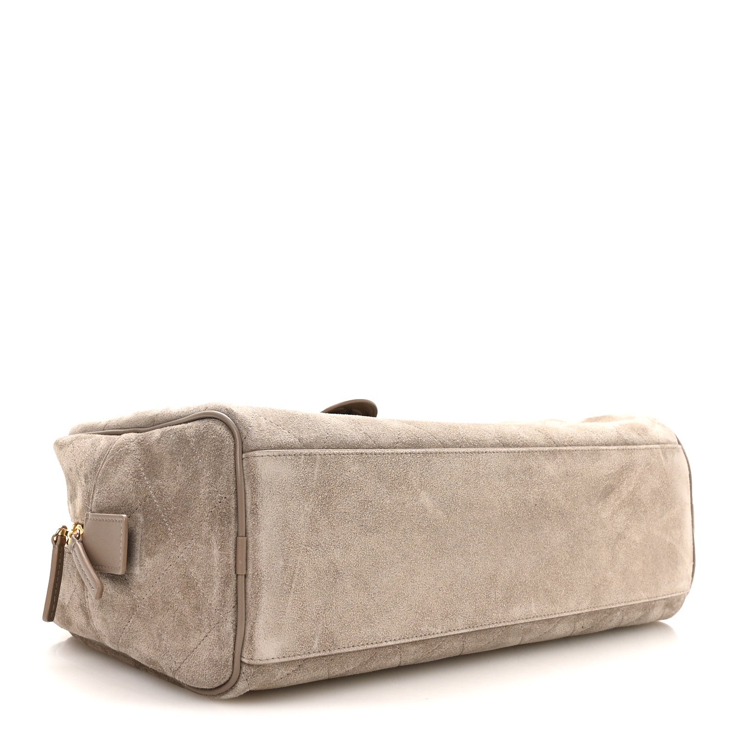 Suede Calfskin Large Perfect Bowling Bag Dark Beige — view 4