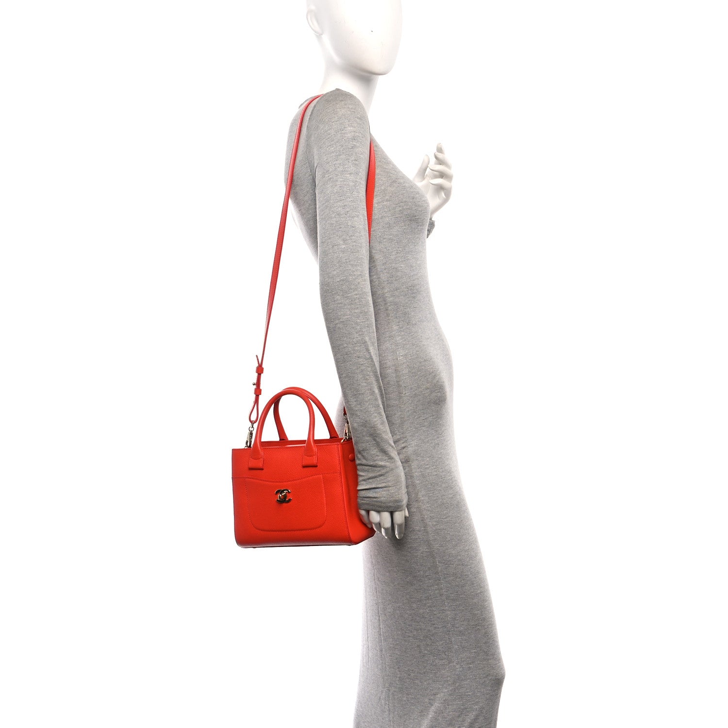 Grained Calfskin Mini Neo Executive Shopper Tote Red — view 2