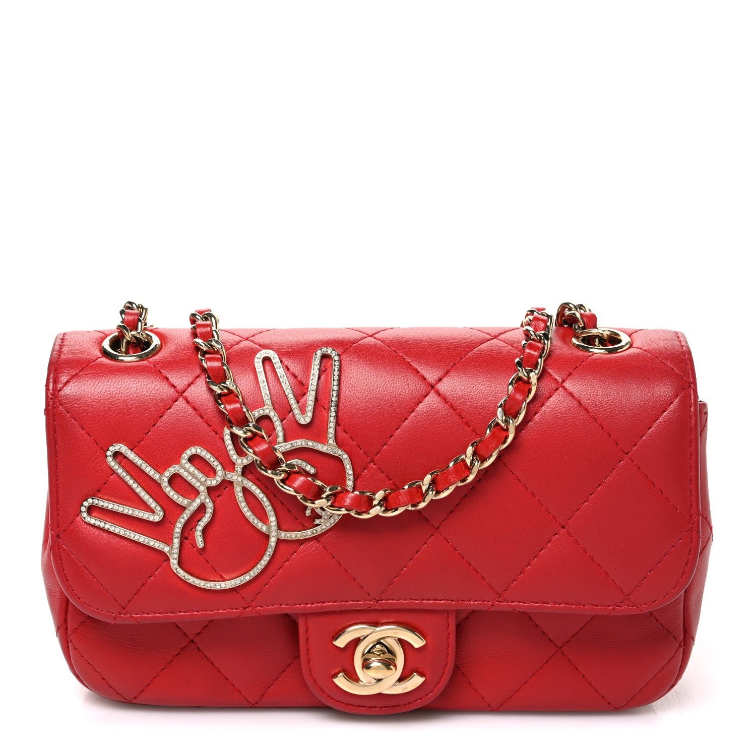 Lambskin Quilted Extra Mini V For Victory Flap Red