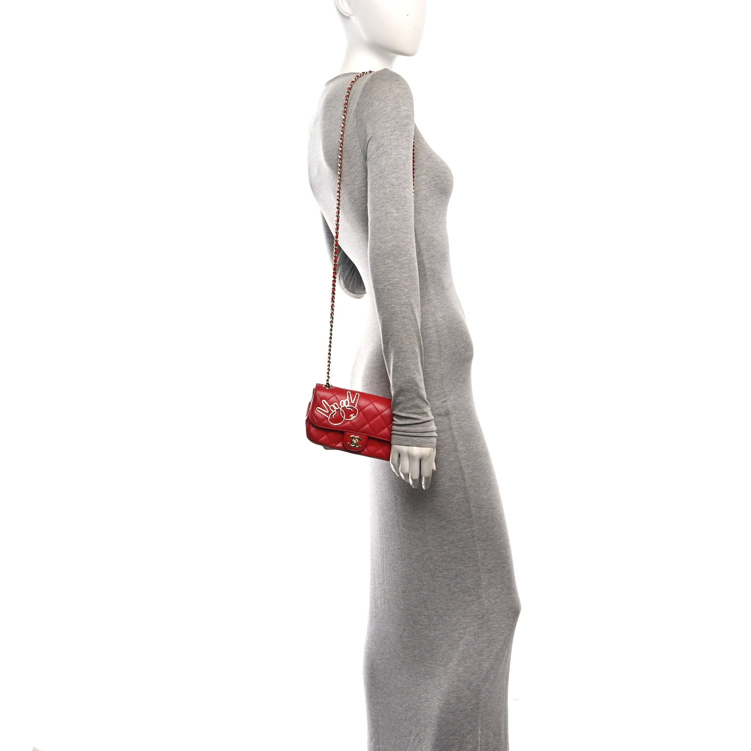 Lambskin Quilted Extra Mini V For Victory Flap Red — view 2