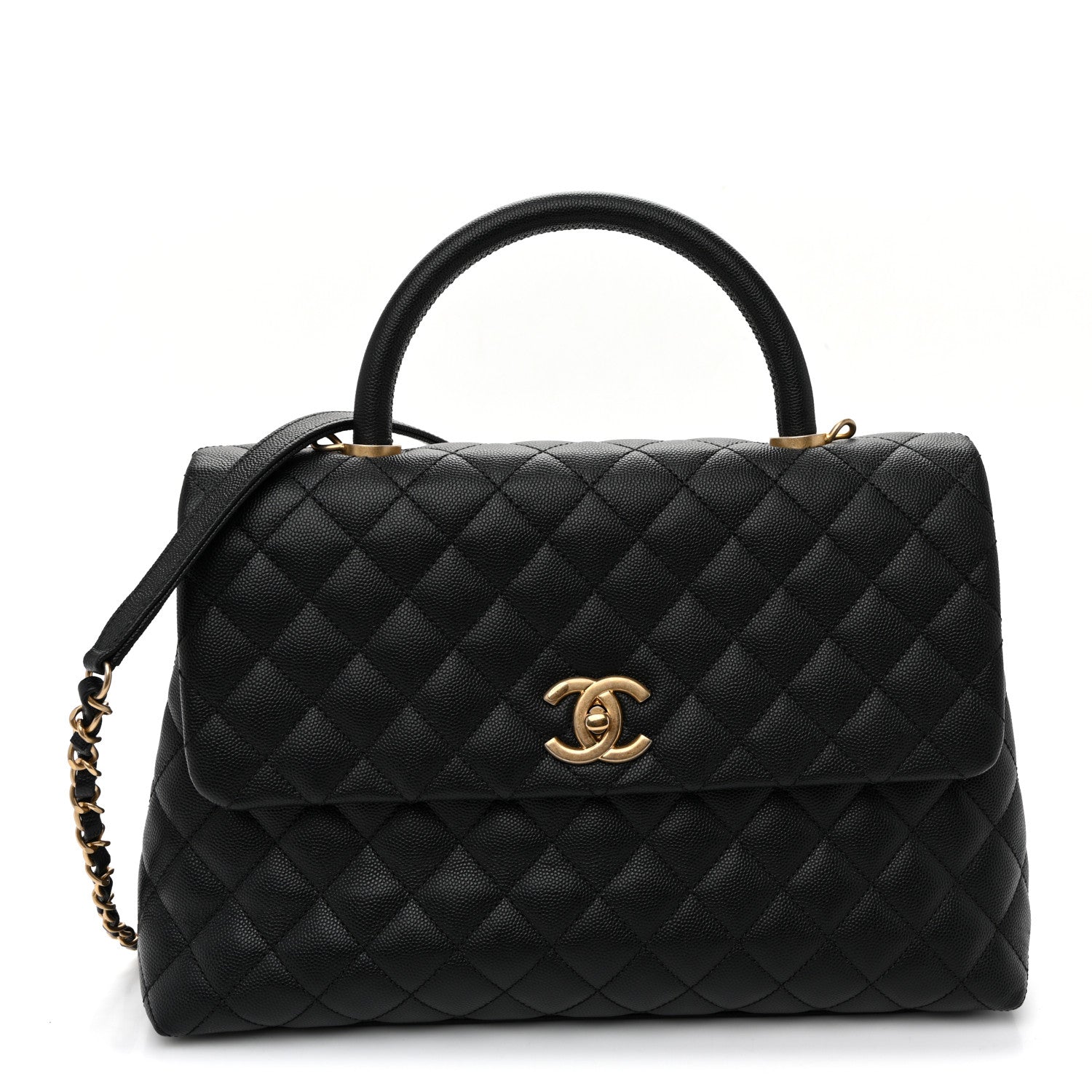 Caviar Quilted Medium Coco Handle Flap Black