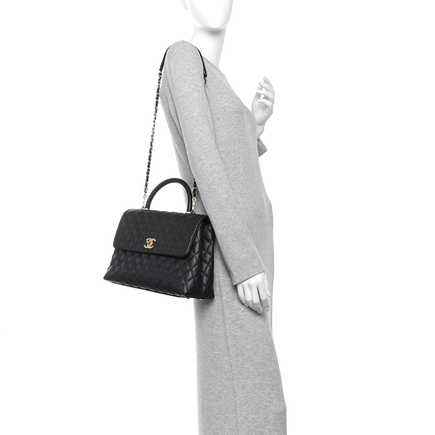 Caviar Quilted Medium Coco Handle Flap Black — view 2