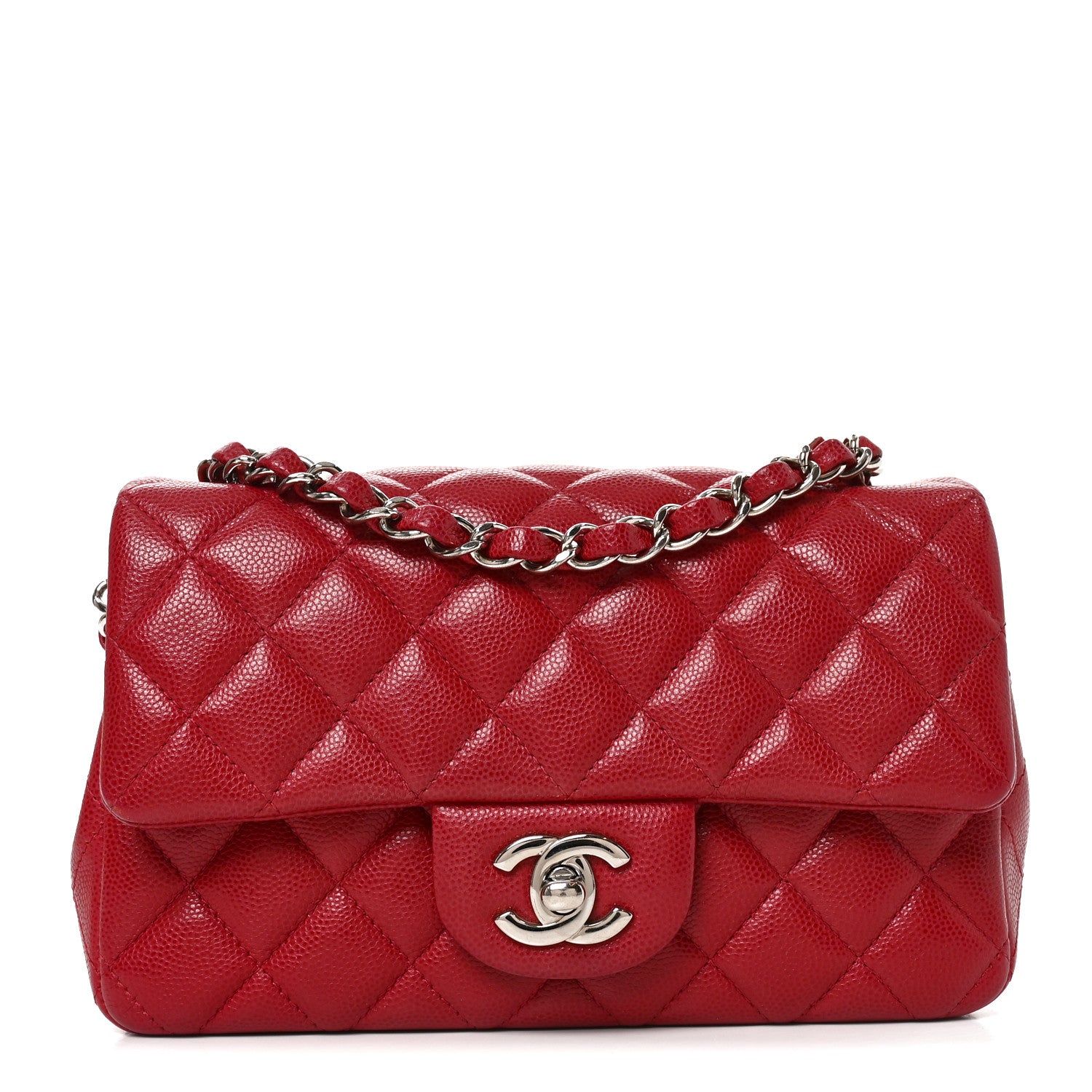 Caviar Quilted Mini Rectangular Flap Red