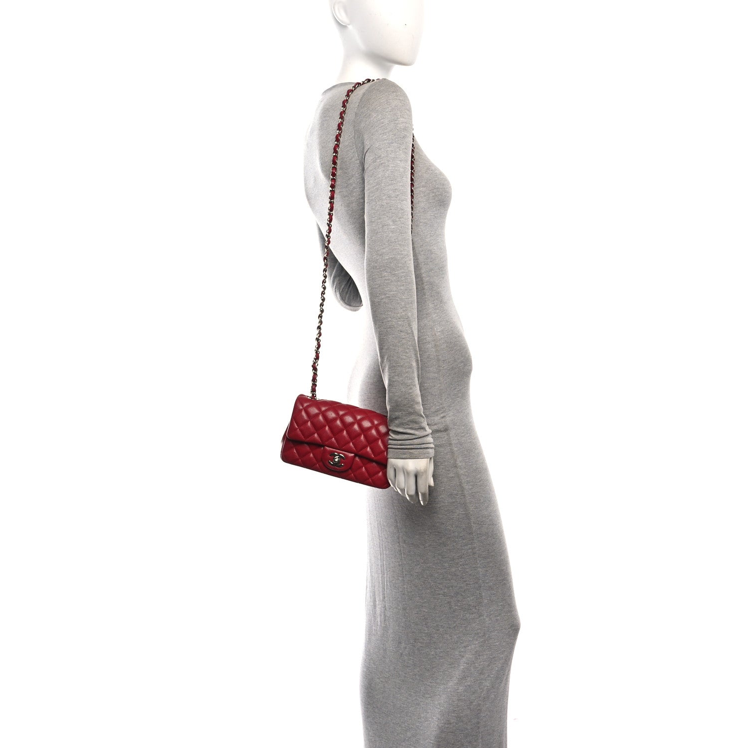 Caviar Quilted Mini Rectangular Flap Red — view 2