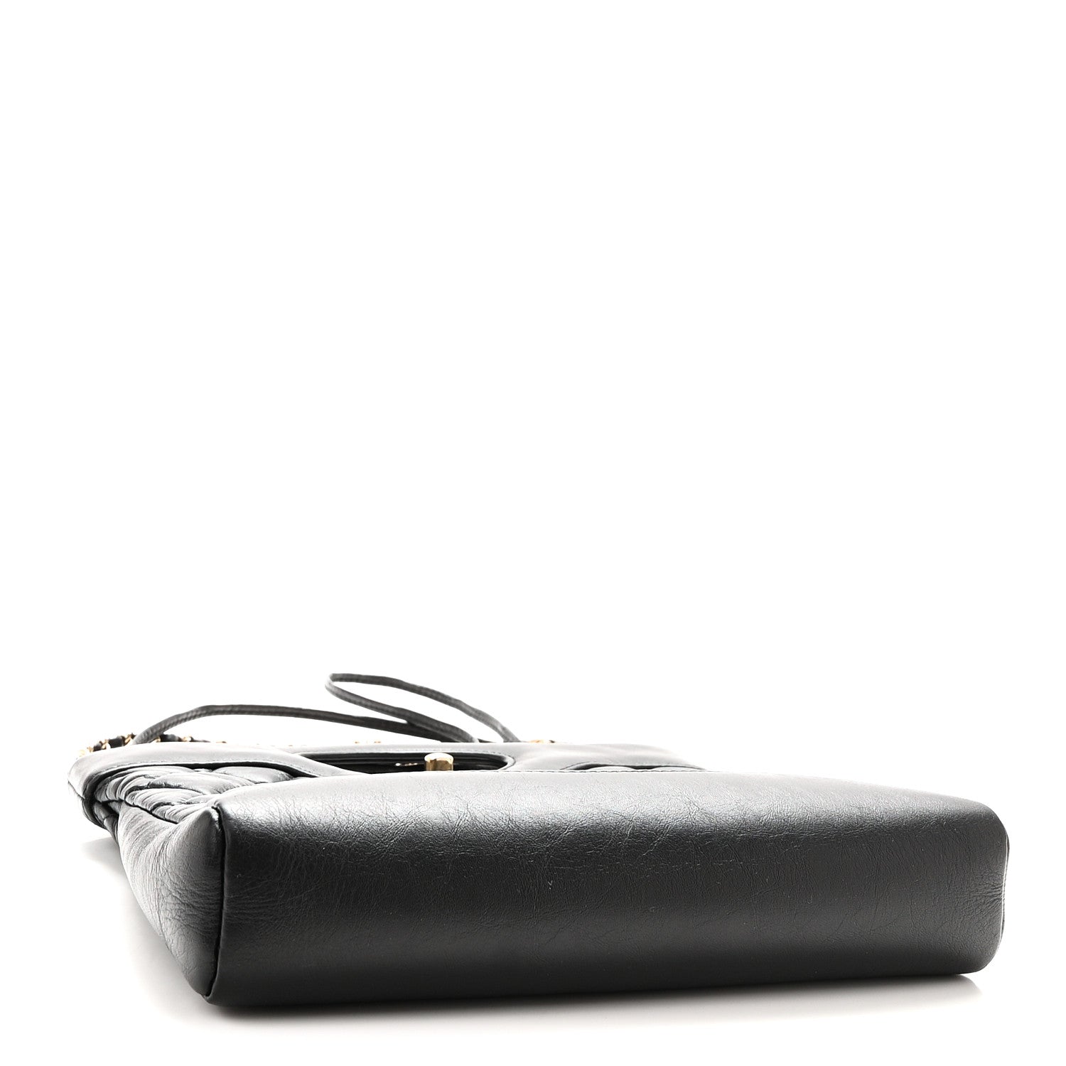 Shiny Crumpled Calfskin Quilted Mini 31 Shopping Bag Black — view 4