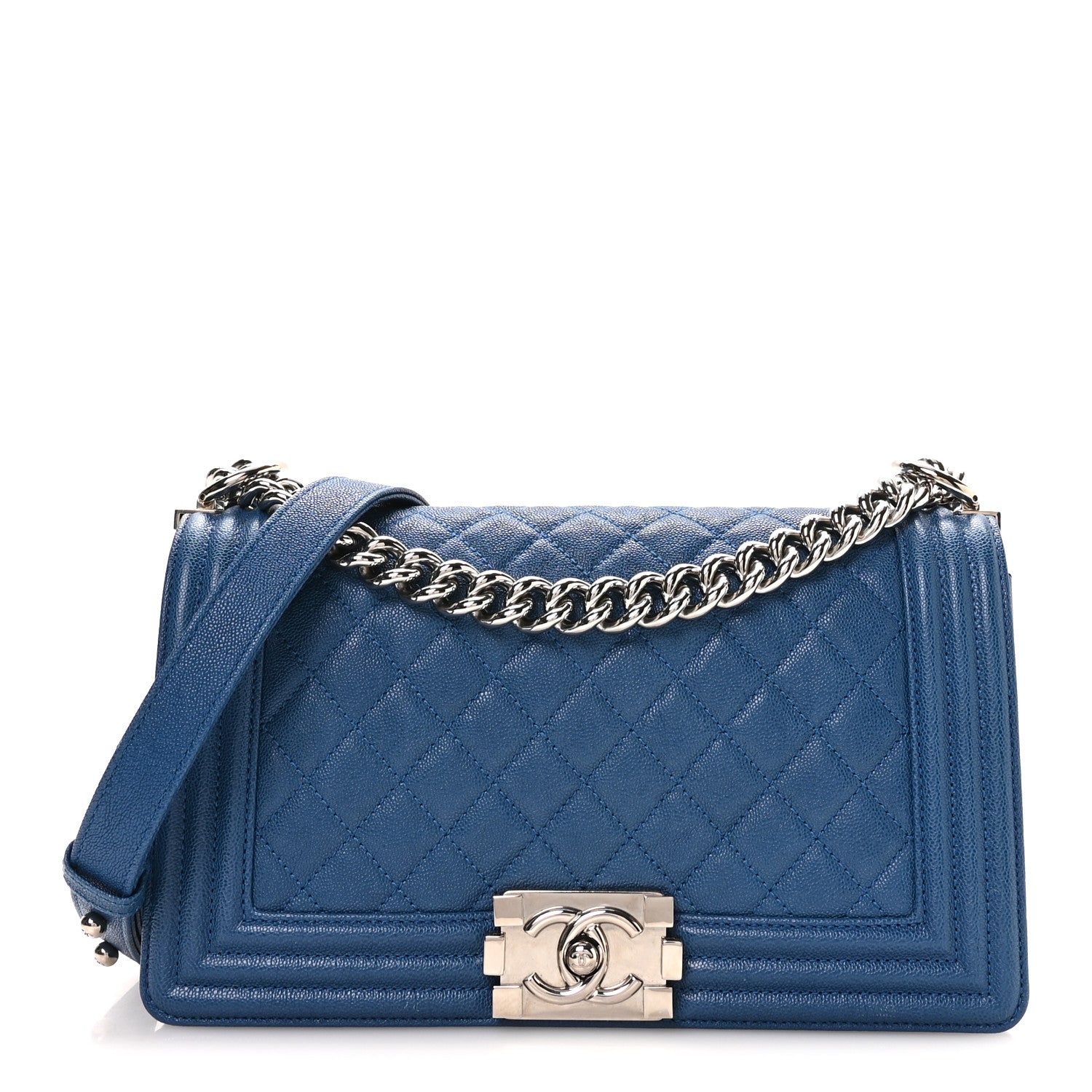 Iridescent Caviar Quilted Medium Boy Flap Blue