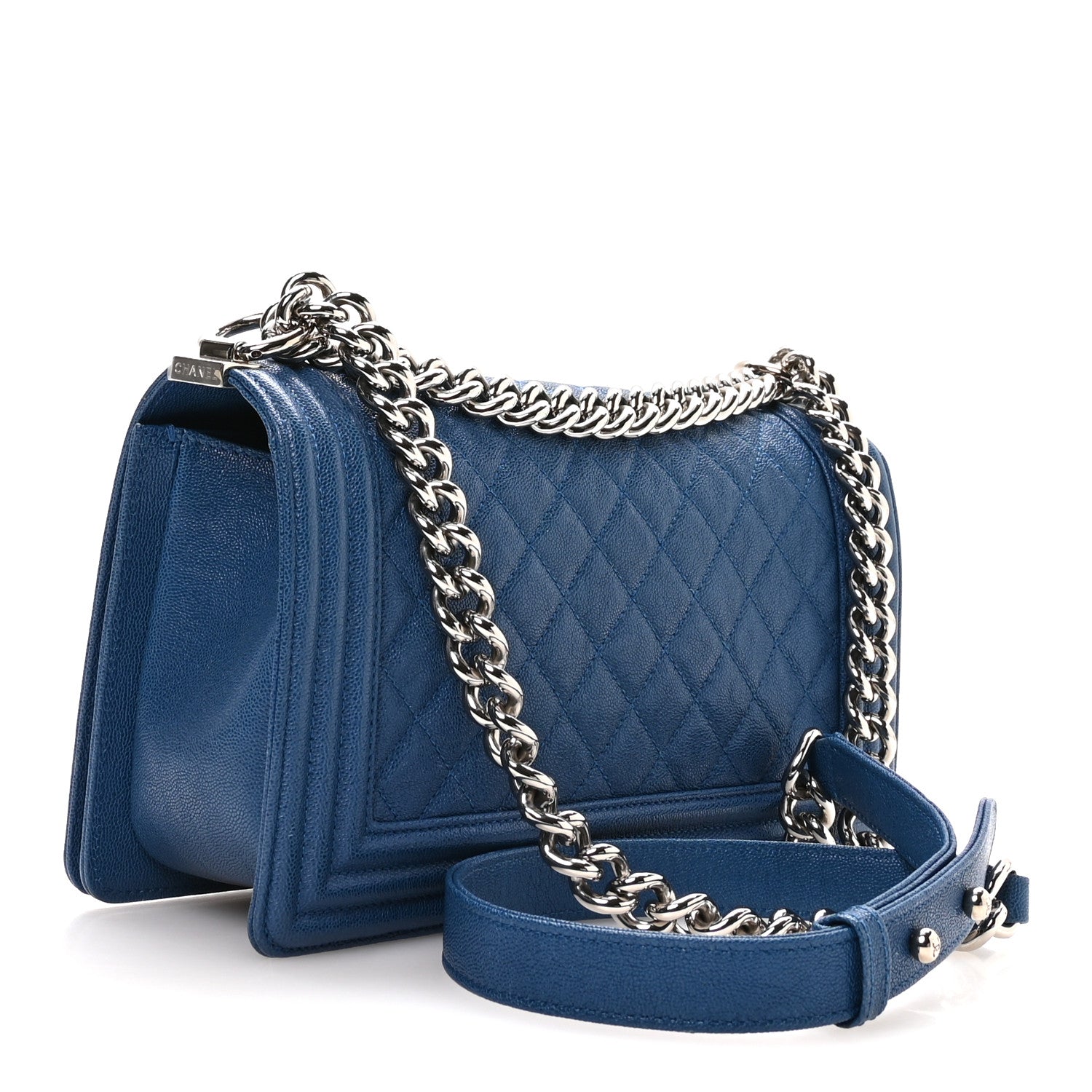 Iridescent Caviar Quilted Medium Boy Flap Blue — view 3