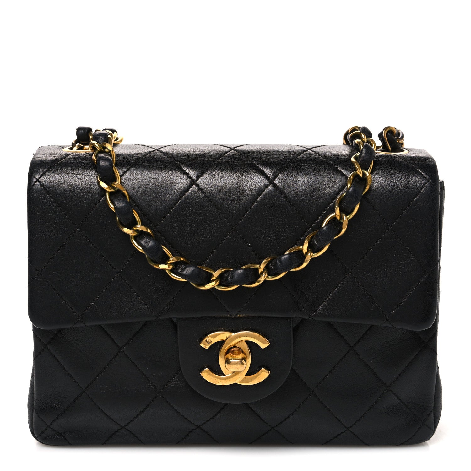 Lambskin Quilted Mini Square Flap Bag Black