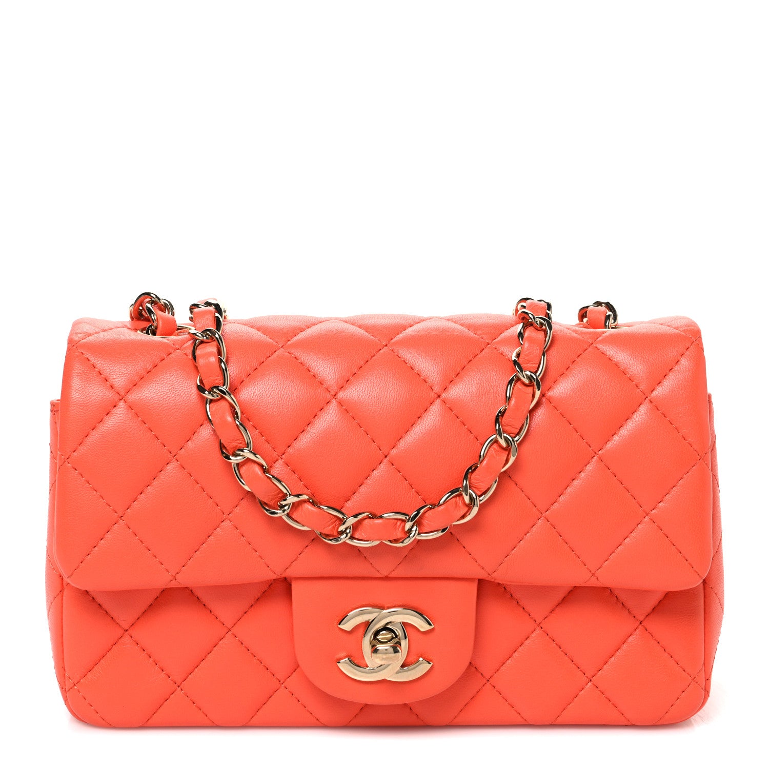Lambskin Quilted Mini Rectangular Flap Orange