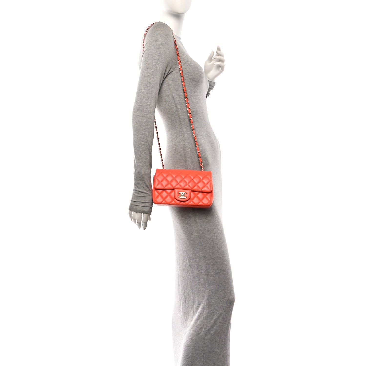 Lambskin Quilted Mini Rectangular Flap Orange — view 2