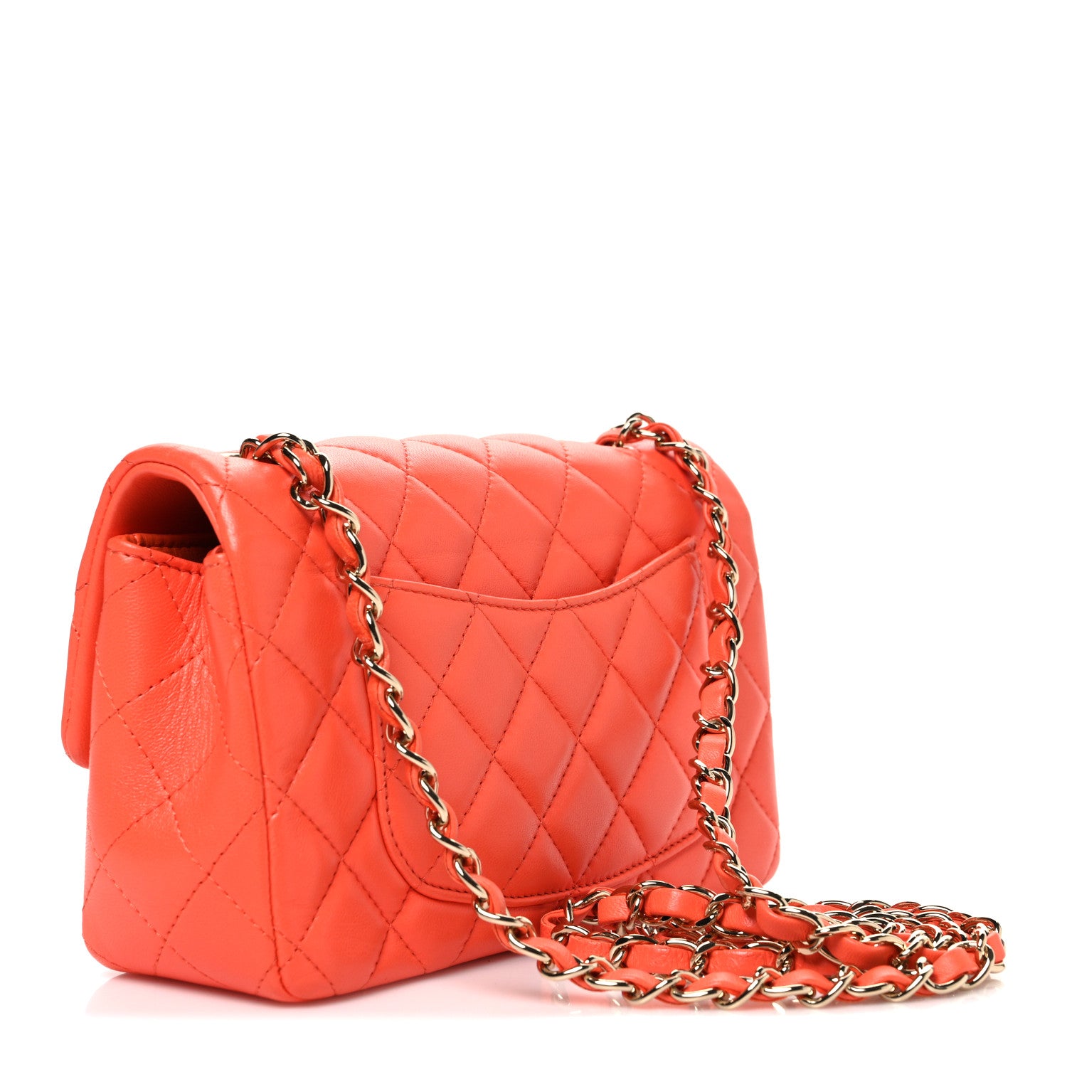 Lambskin Quilted Mini Rectangular Flap Orange — view 3