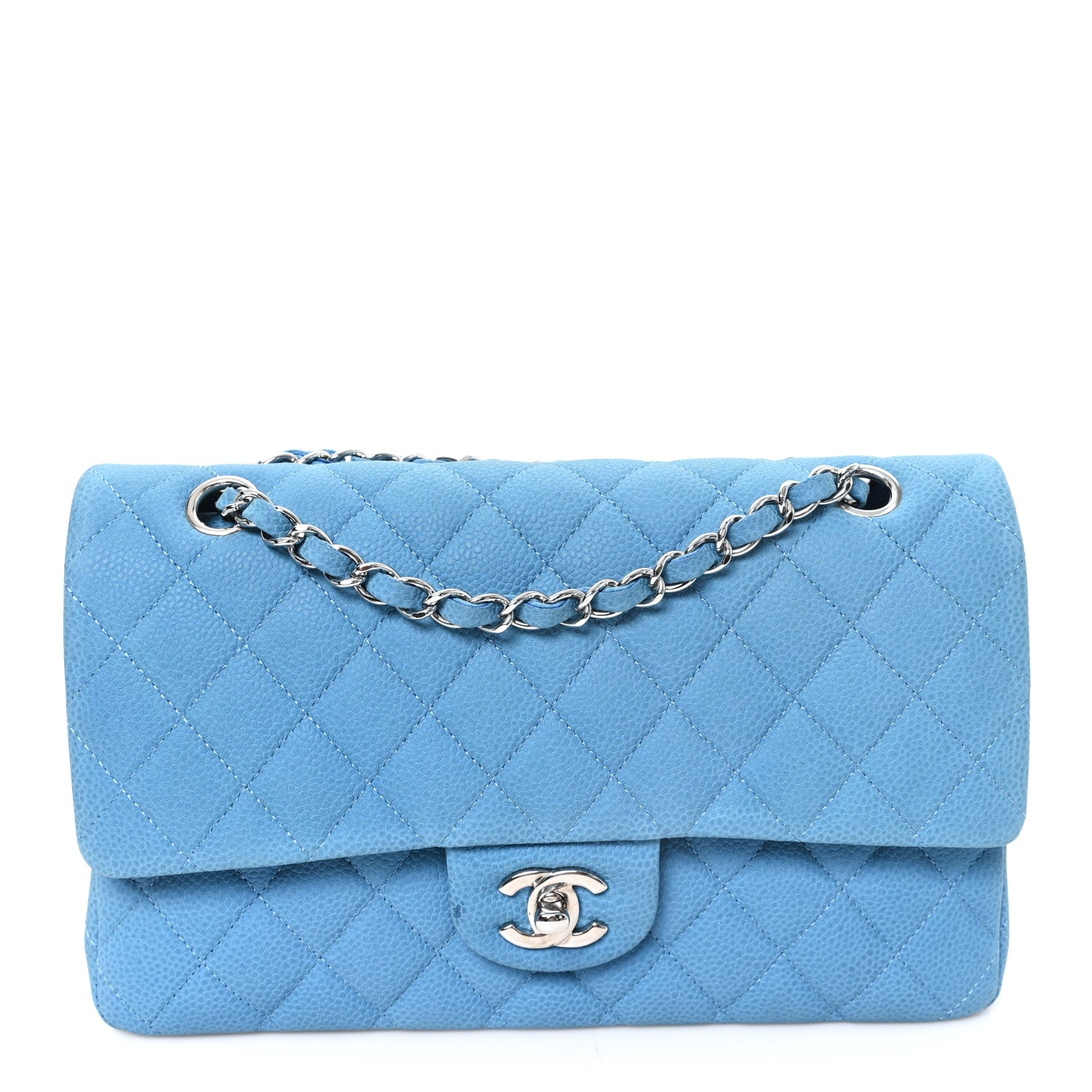 Iridescent Caviar Quilted Medium Double Flap Blue