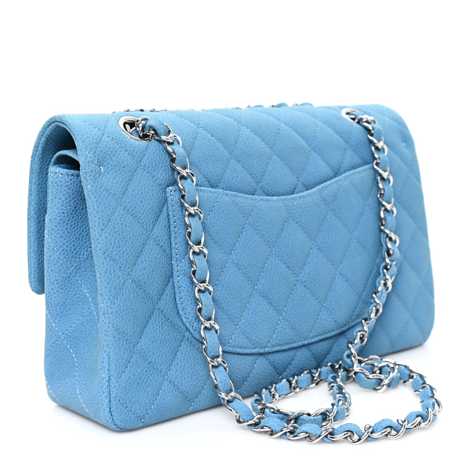 Iridescent Caviar Quilted Medium Double Flap Blue — view 3